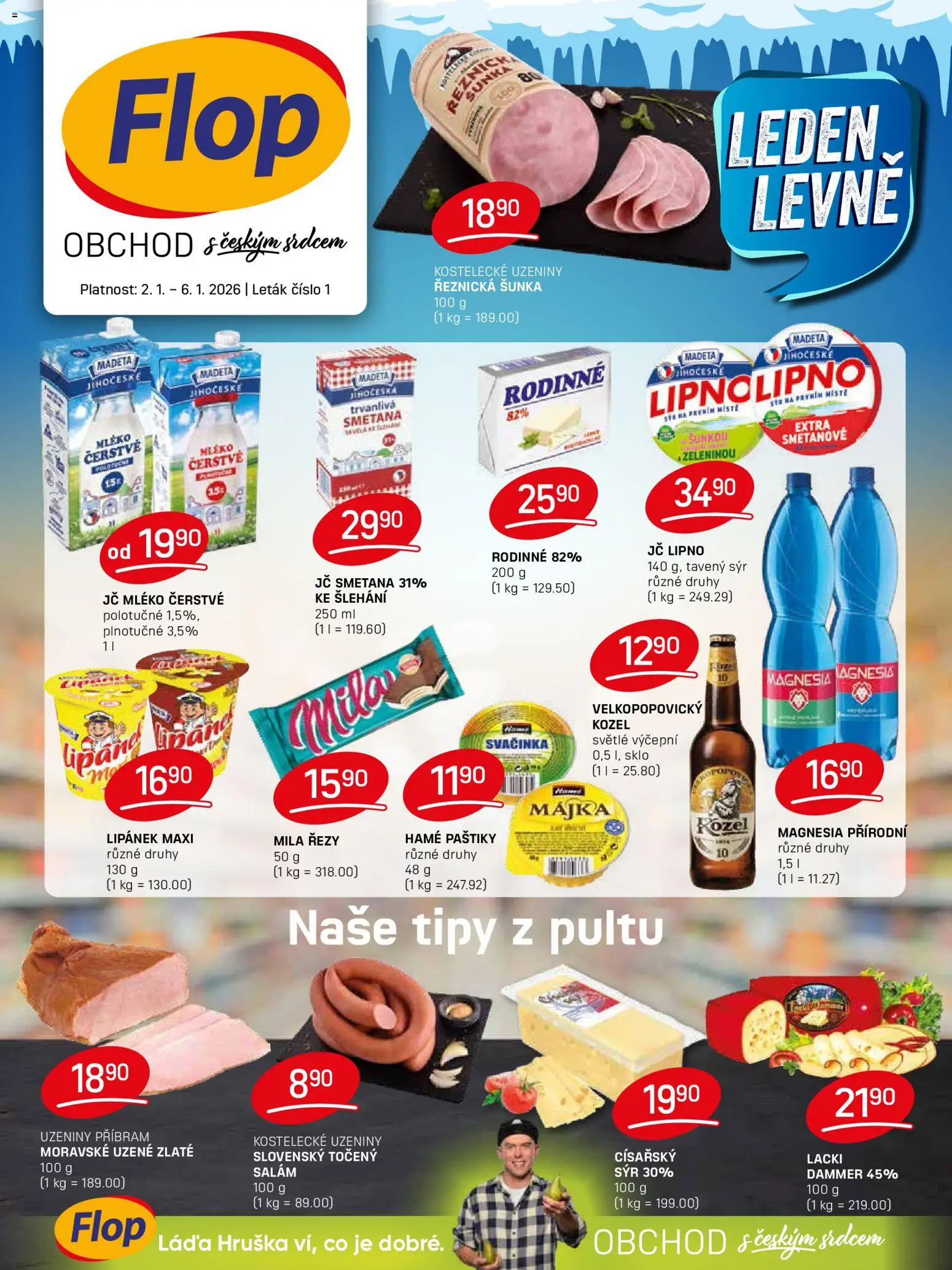 Flop leták od 02.01.2026 | Strana: 1 | Produkty: Tavený sýr, Lipánek, Sýr, Magnesia