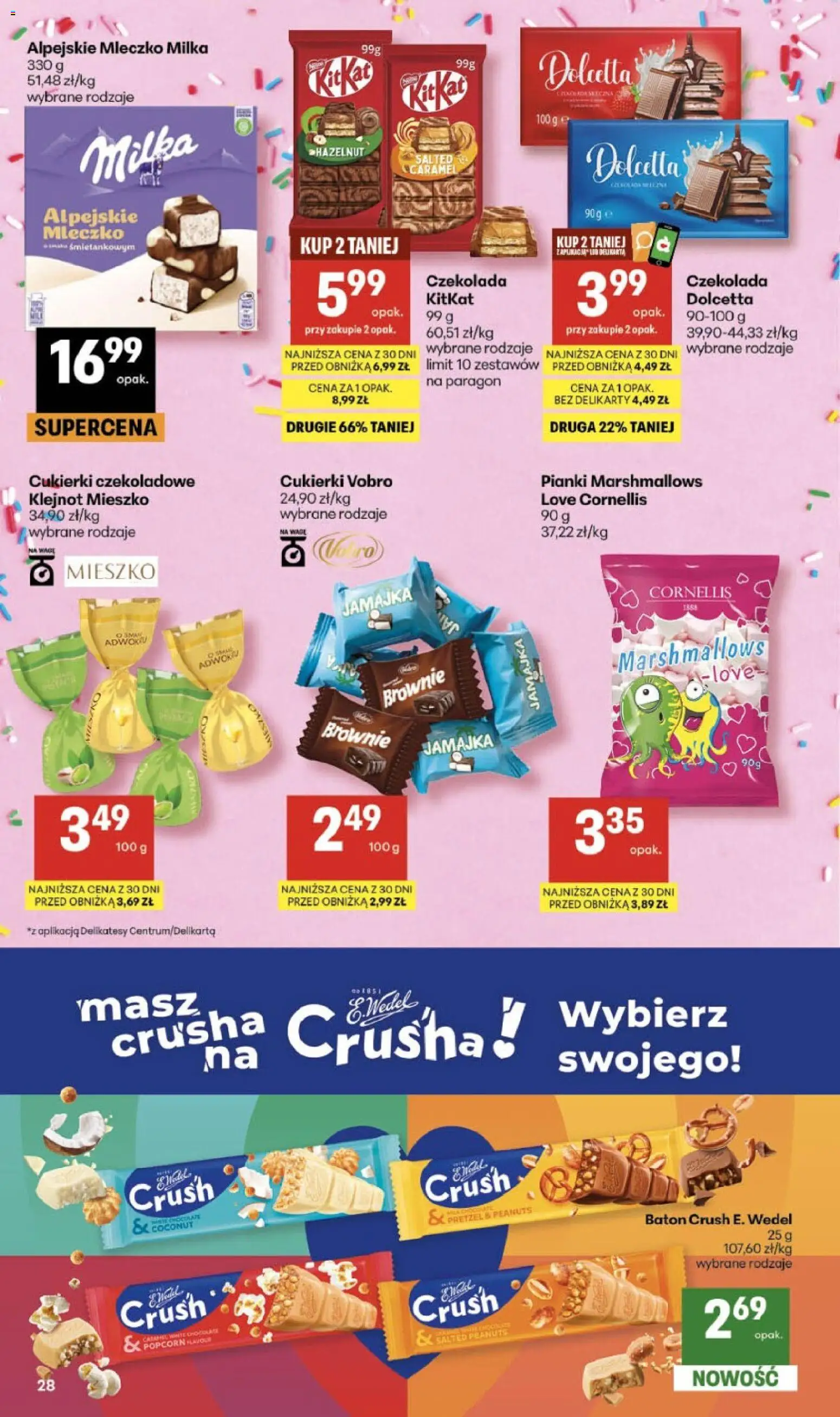 Delikatesy Centrum gazetka od 16.04.2026 | Strona: 28 | Produkty: Cukierki czekoladowe, Pianki, Popcorn, Pianki Marshmallows