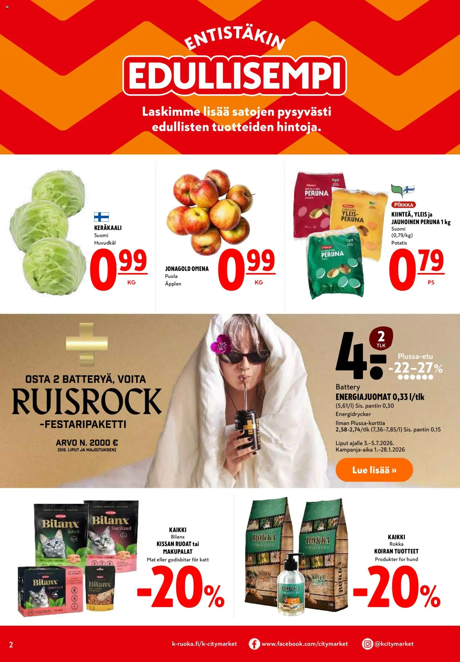 K-Citymarket tarjoukset – voimassa 05.01.2026 alkaen | Sivu: 2 | Tuotteet: Keräkaali, Peruna