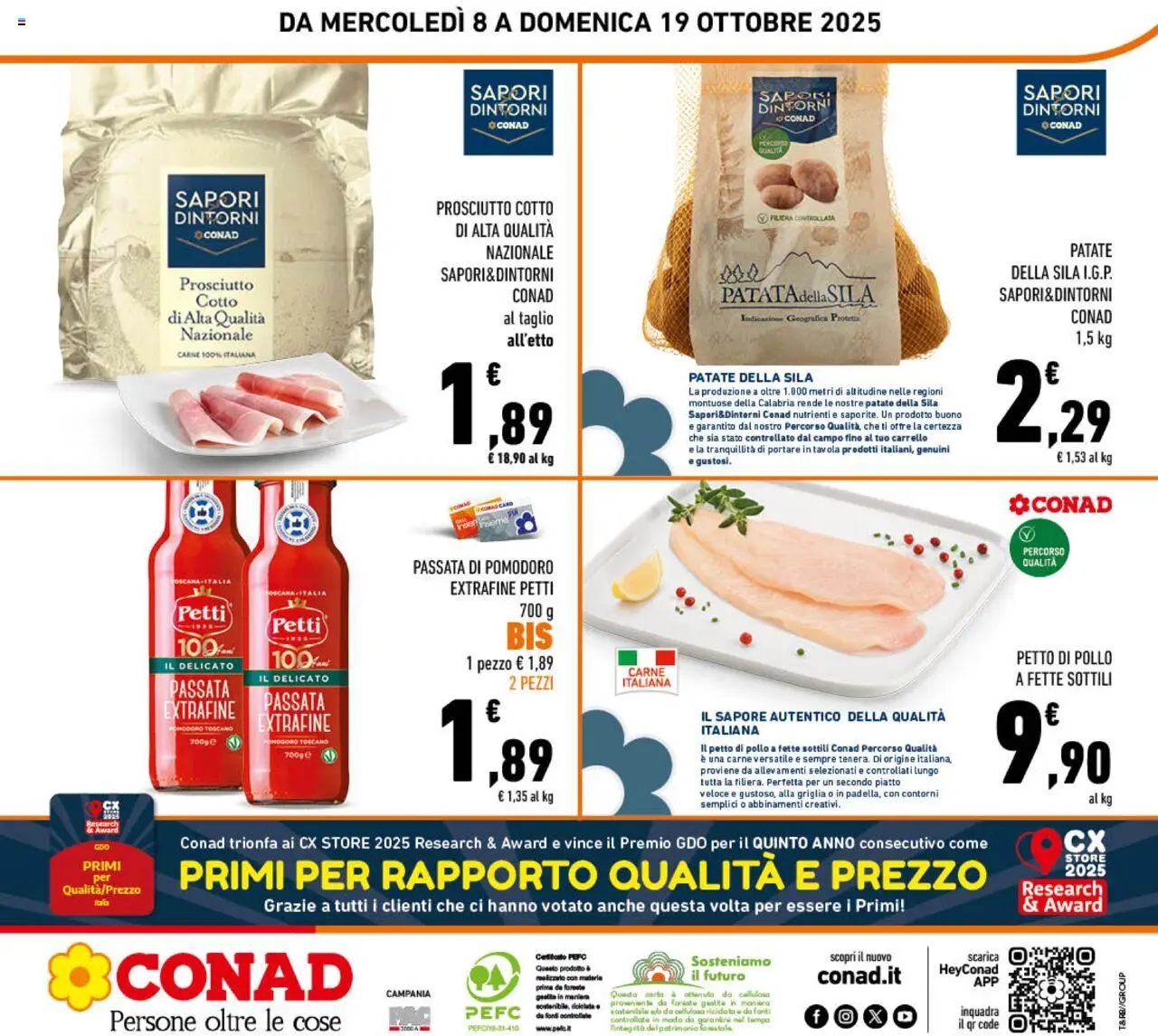 Volantino Conad del 08.10.2025 | Pagina: 24 | Prodotti: Petto di Pollo, Prosciutto Cotto, Passata di pomodoro, Griglia