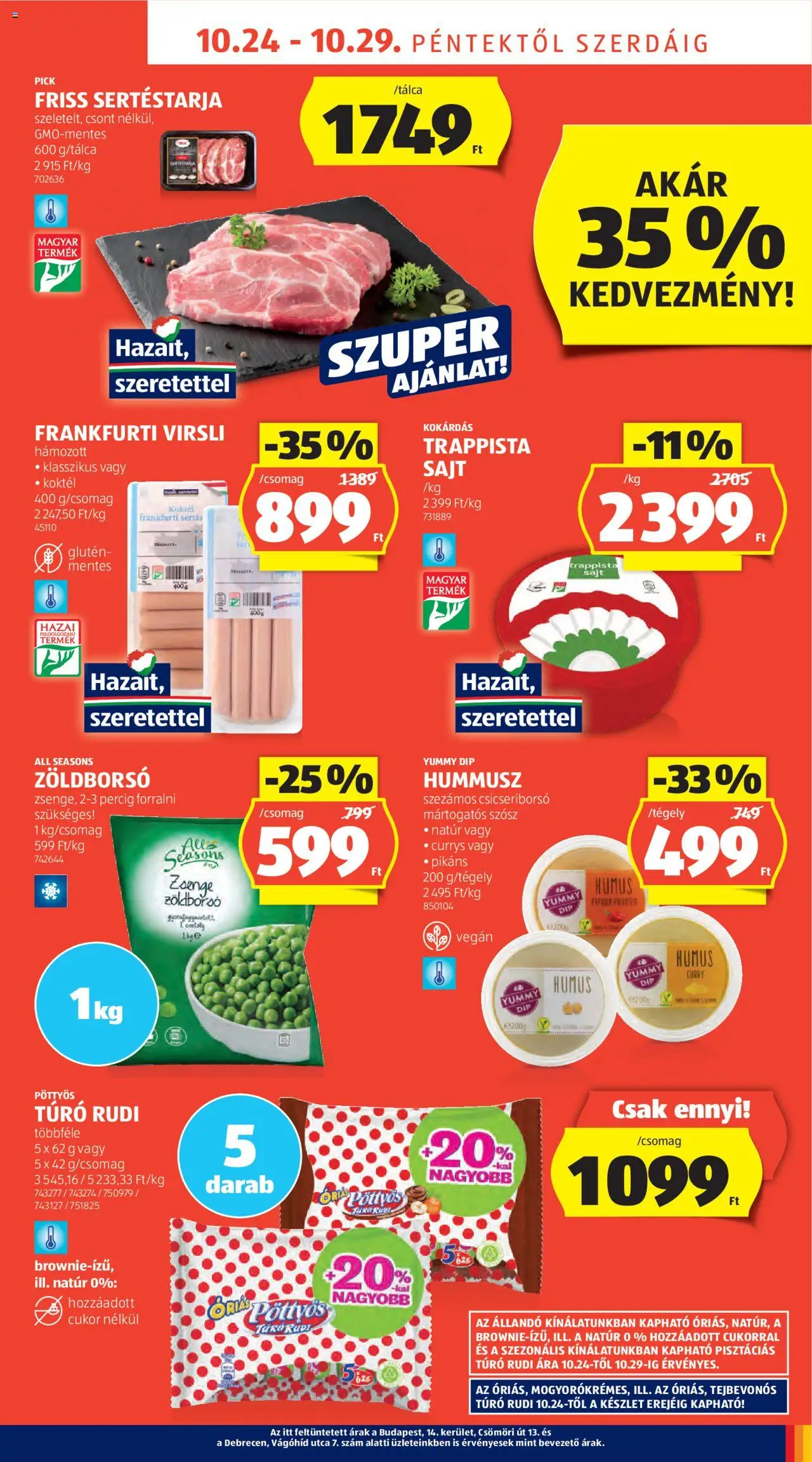 Aldi akciós ujság - amely érvényes a következő dátumtól: 24.10.2025 | Oldal: 15 | Termékek: Sertéstarja, Vegán, Túró, Trappista sajt