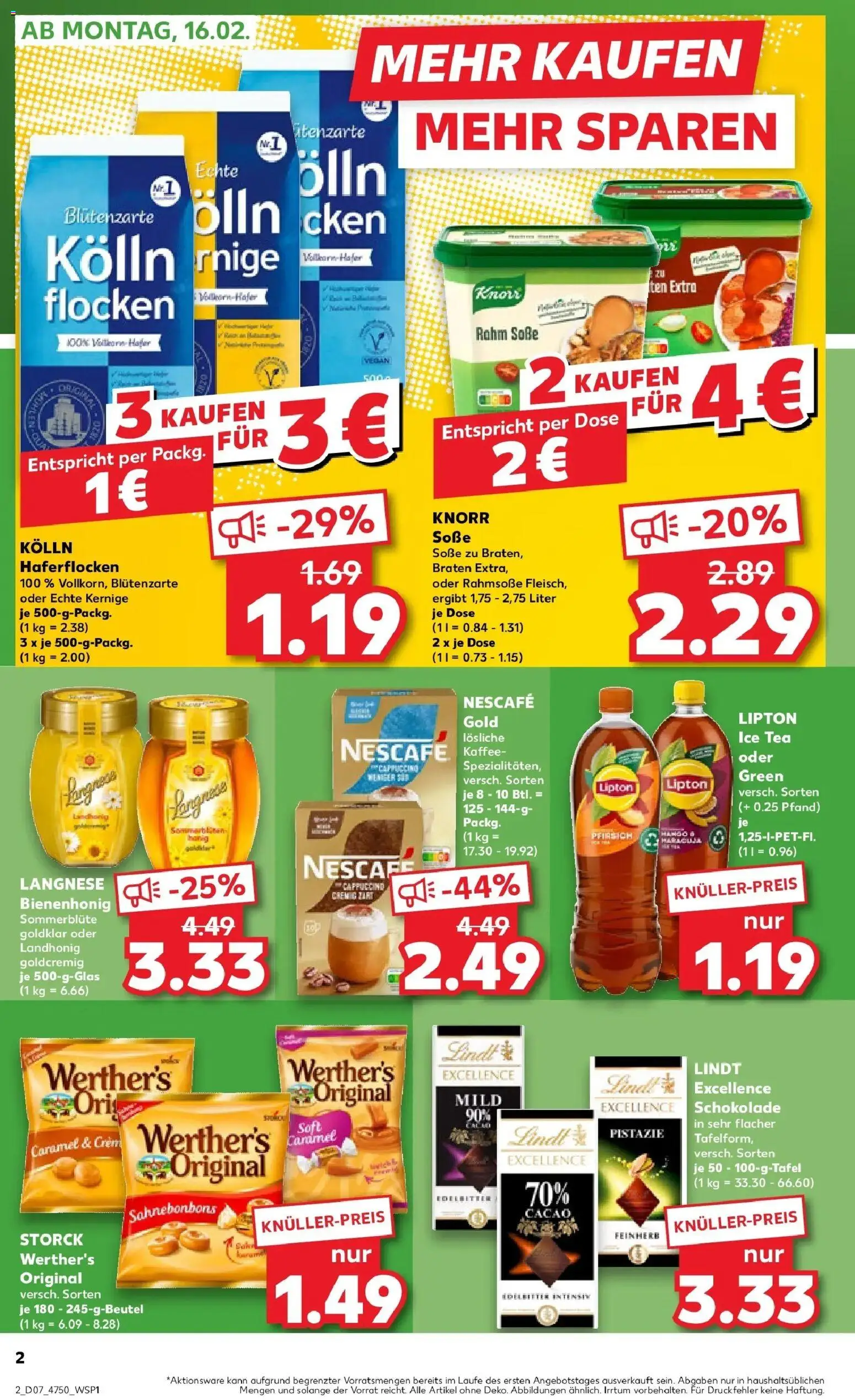 Kaufland prospekt Amberg	 – gültig ab 16.02.2026 | Seite: 2 | Produkte: Kolln haferflocken, Nescafe, Soße, Flocken