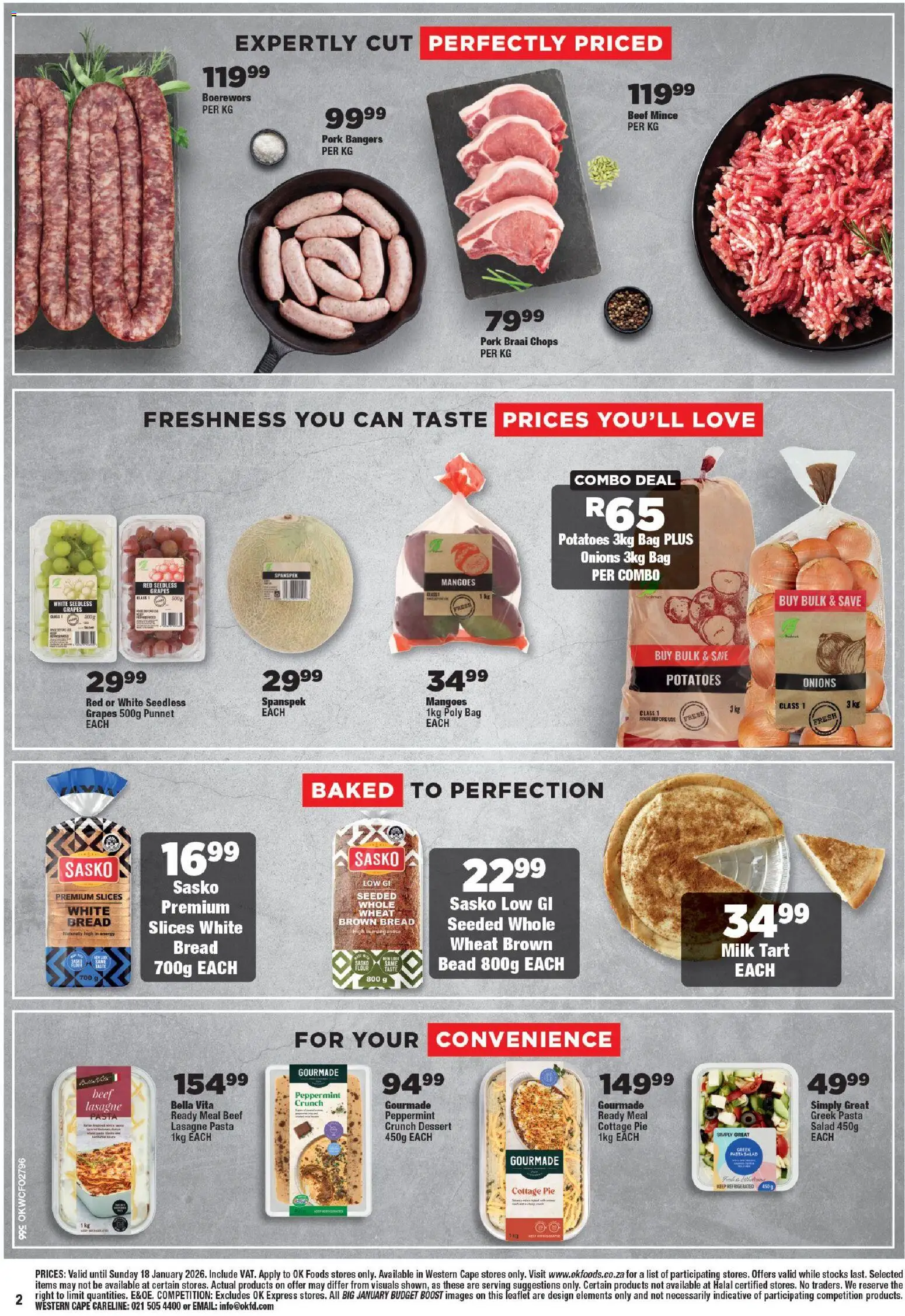 New OK Foods catalogue – valid from 05.01.2026 | Page: 2 | Products: Milk, Pasta, Salad, Potatoes