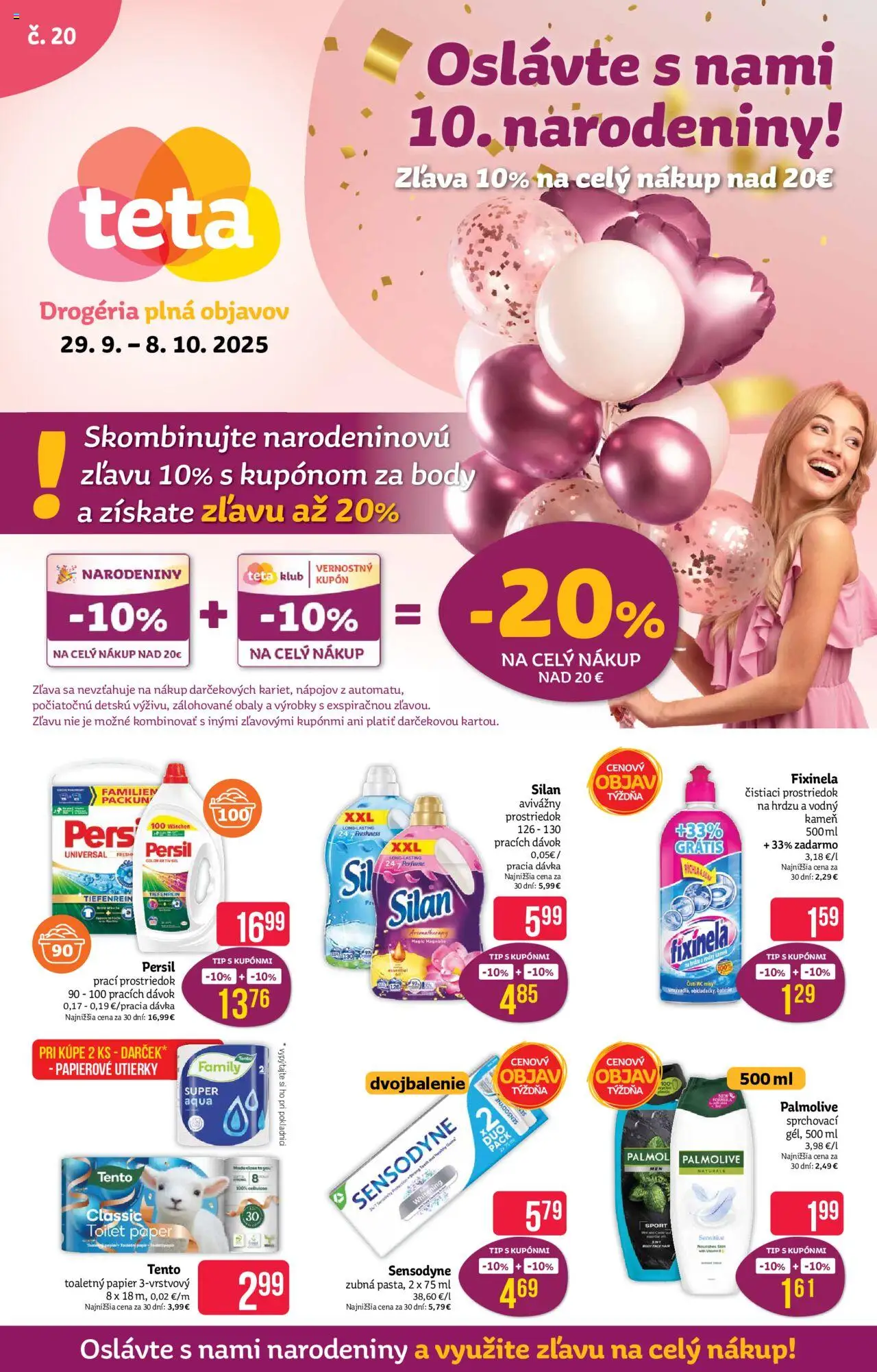 Nové Teta drogerie akcie – leták je platný od 29.09.2025 | Strana: 1 | Produkty: Persil, Silan, Toaletný papier, Čistiaci prostriedok