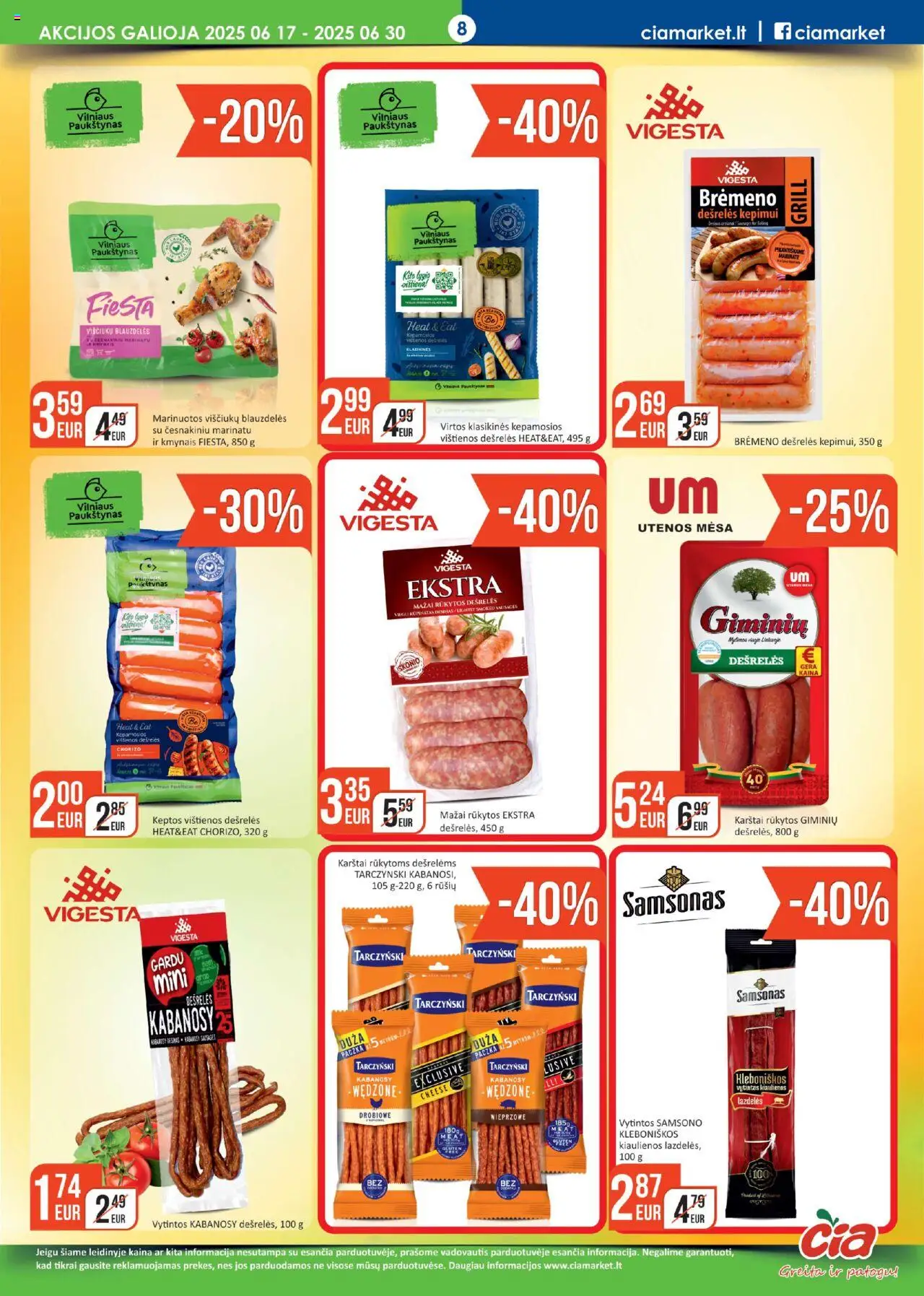ČIA MARKET leidinys│galioja nuo 17.06.2025 | Puslapis: 8 | Prekių: Vištienos, Kiaulienos, Dešrelės, Viščiukų
