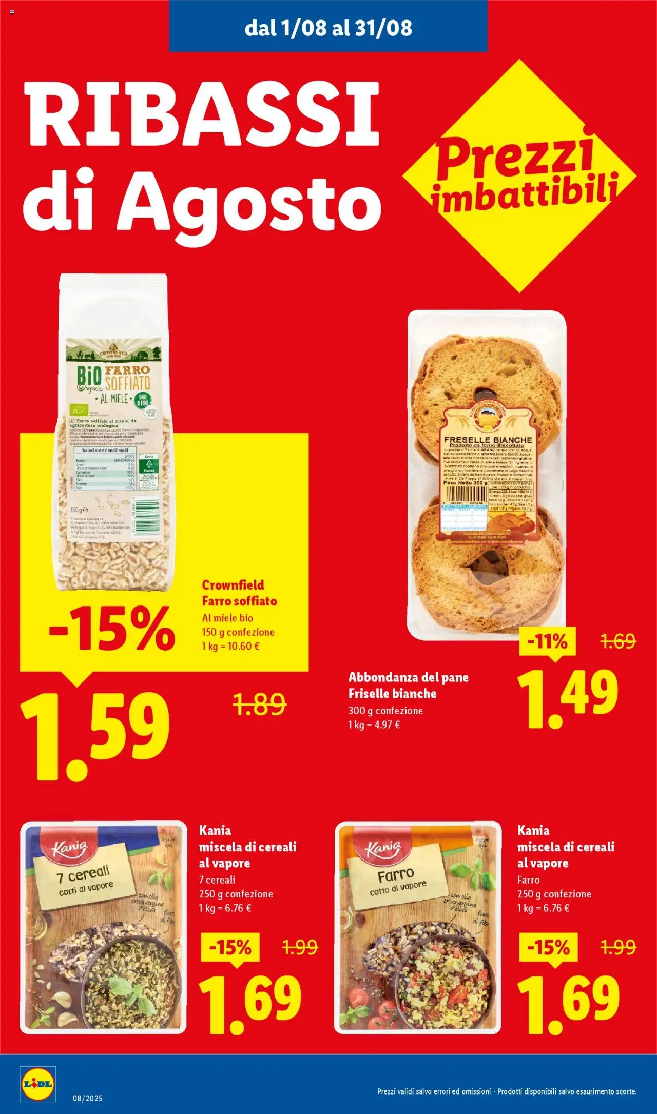Volantino Lidl del 01.08.2025 | Pagina: 8 | Prodotti: Pane, Cereali, Farina, Forno