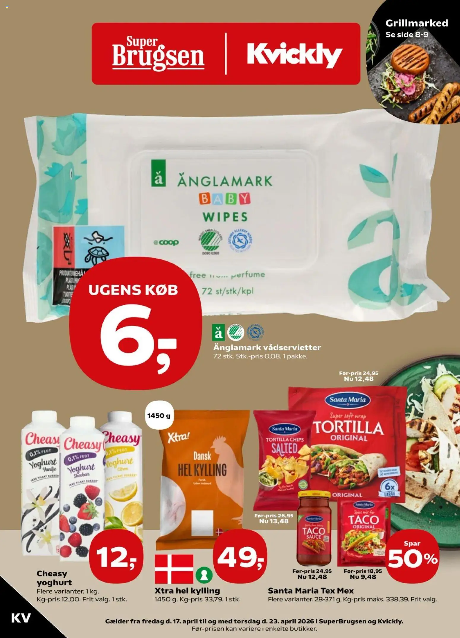 Kvickly tilbudsavis – gyldig fra 17.04.2026 | Side: 1 | Produkter: Yoghurt, Chips, Vanilje, Taco