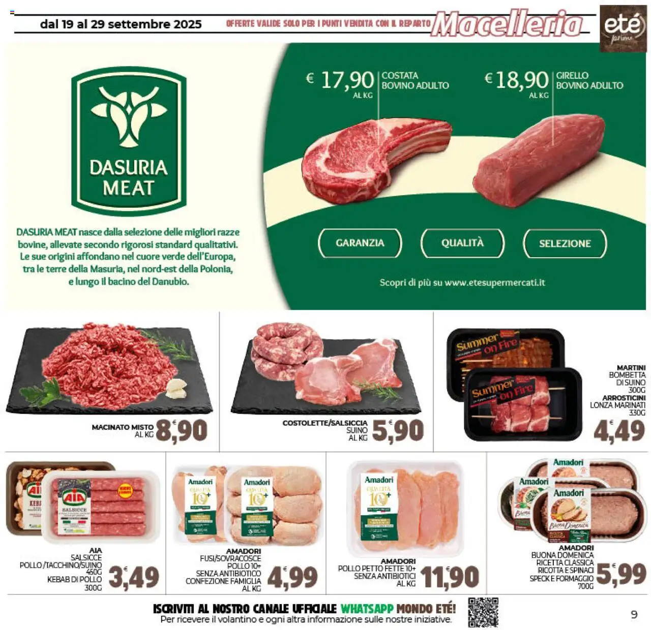 Volantino Eté del 19.09.2025 | Pagina: 9 | Prodotti: Speck, Bovino, Pollo, Macinato