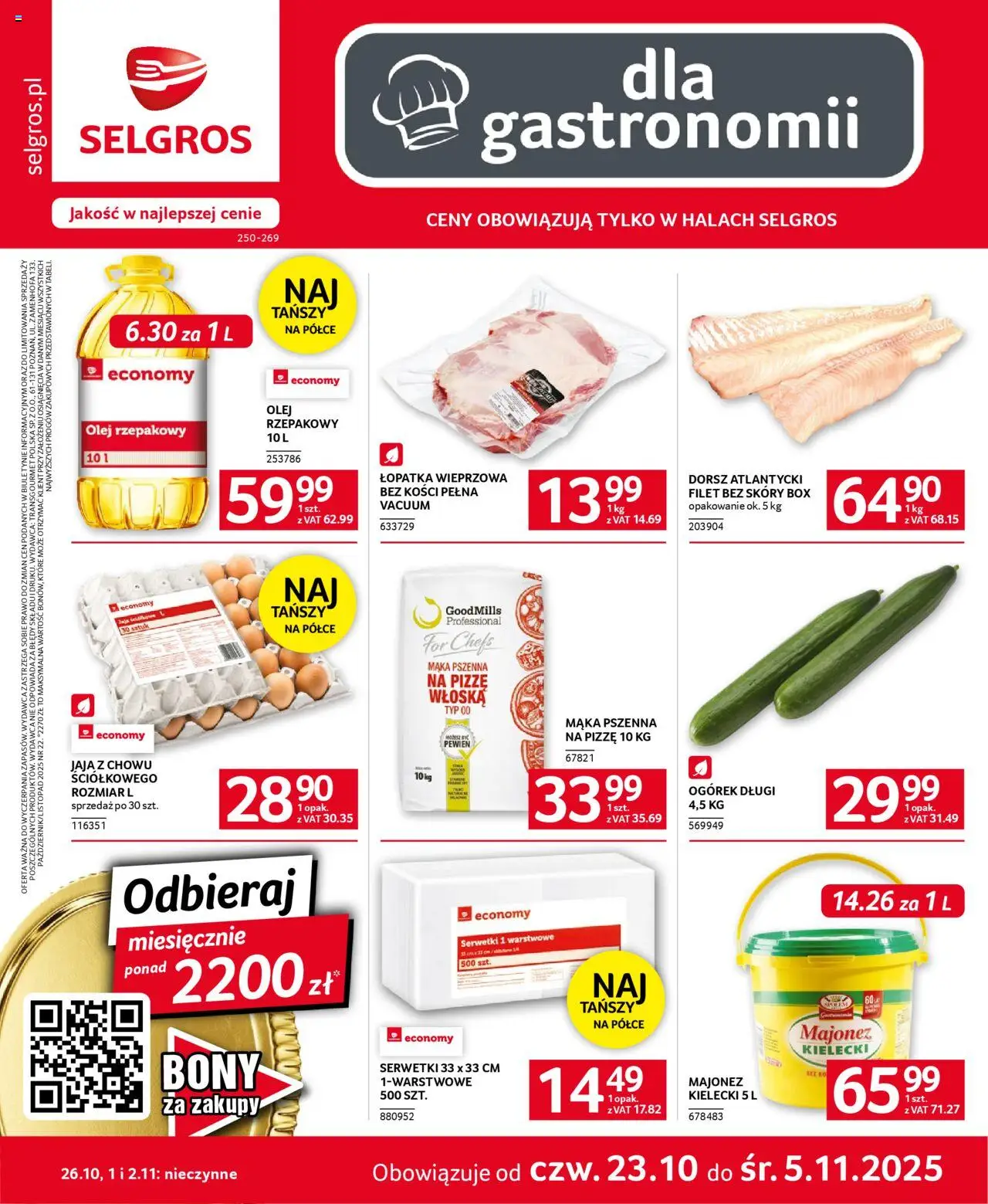 Selgros cash&carry Gazetka - Oferta dla gastronomii od 23.10.2025 | Strona: 1 | Produkty: Dorsz atlantycki, Dorsz, Olej, Majonez