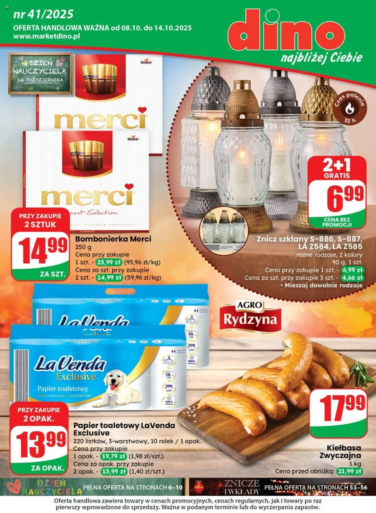 Dino Gazetka od 08.10.2025 | Strona: 1 | Produkty: Papier toaletowy lavenda, Kiełbasa, Papier toaletowy, Merci