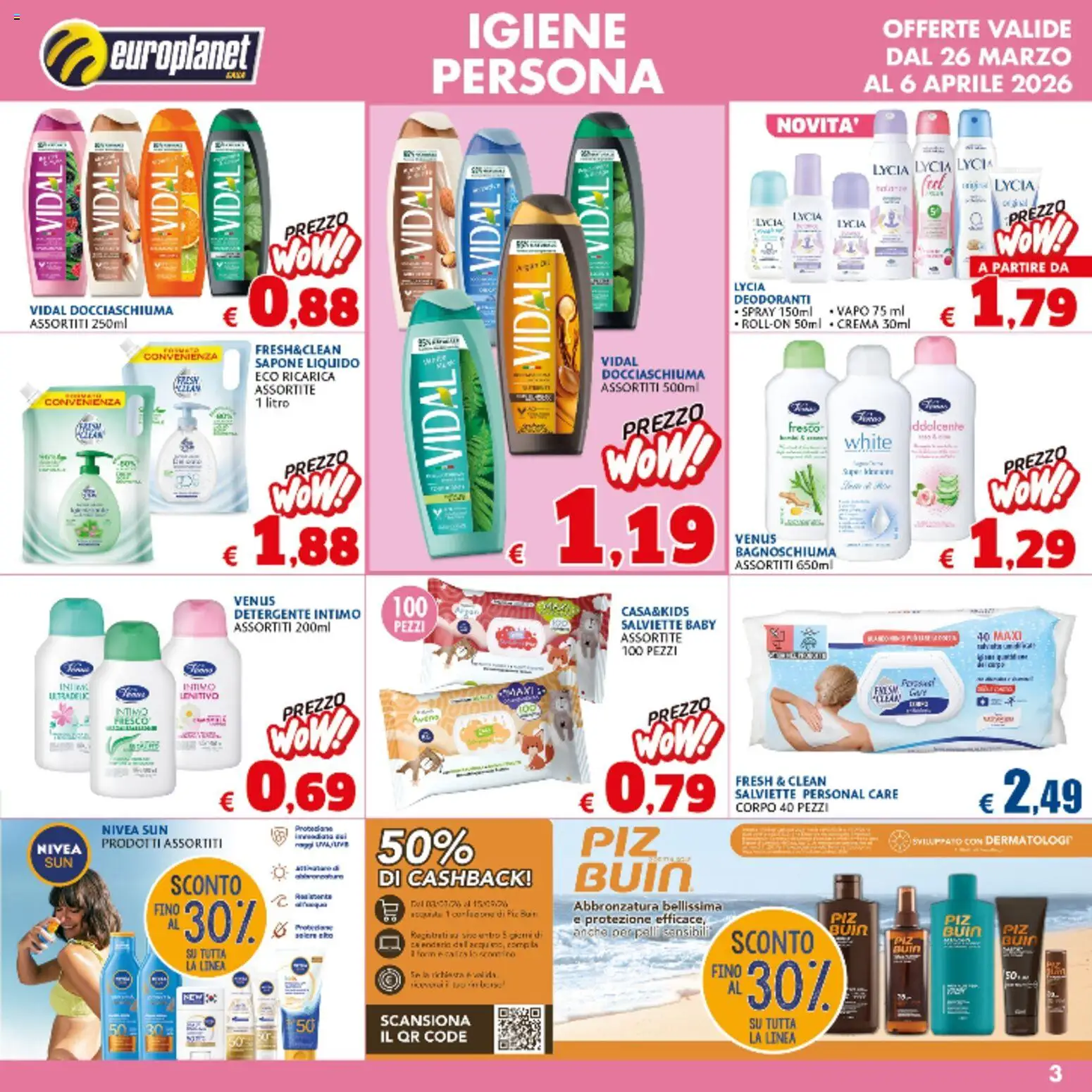 Volantino Europlanet Casa del 26.03.2026 | Pagina: 3 | Prodotti: Sapone, Bagnoschiuma, Detergente, Intimo
