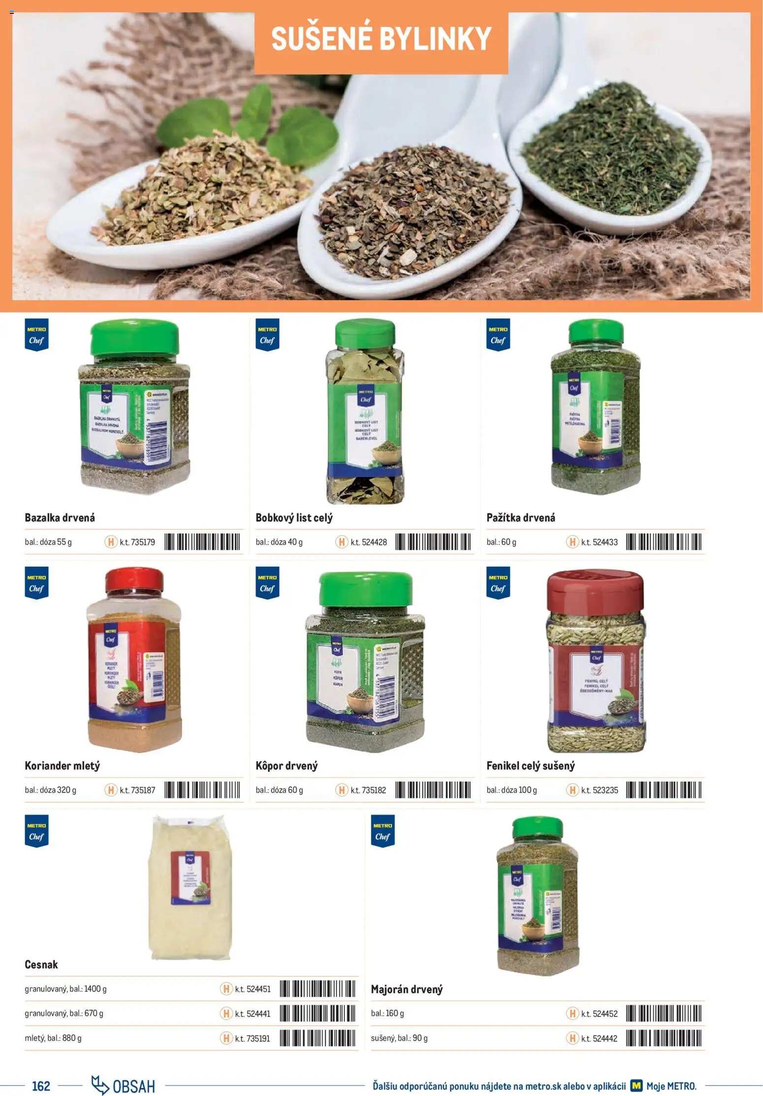 Nové Metro akcie – leták je platný od 01.01.2025 | Strana: 162 | Produkty: Pažítka, Koriander, Cesnak, Majorán