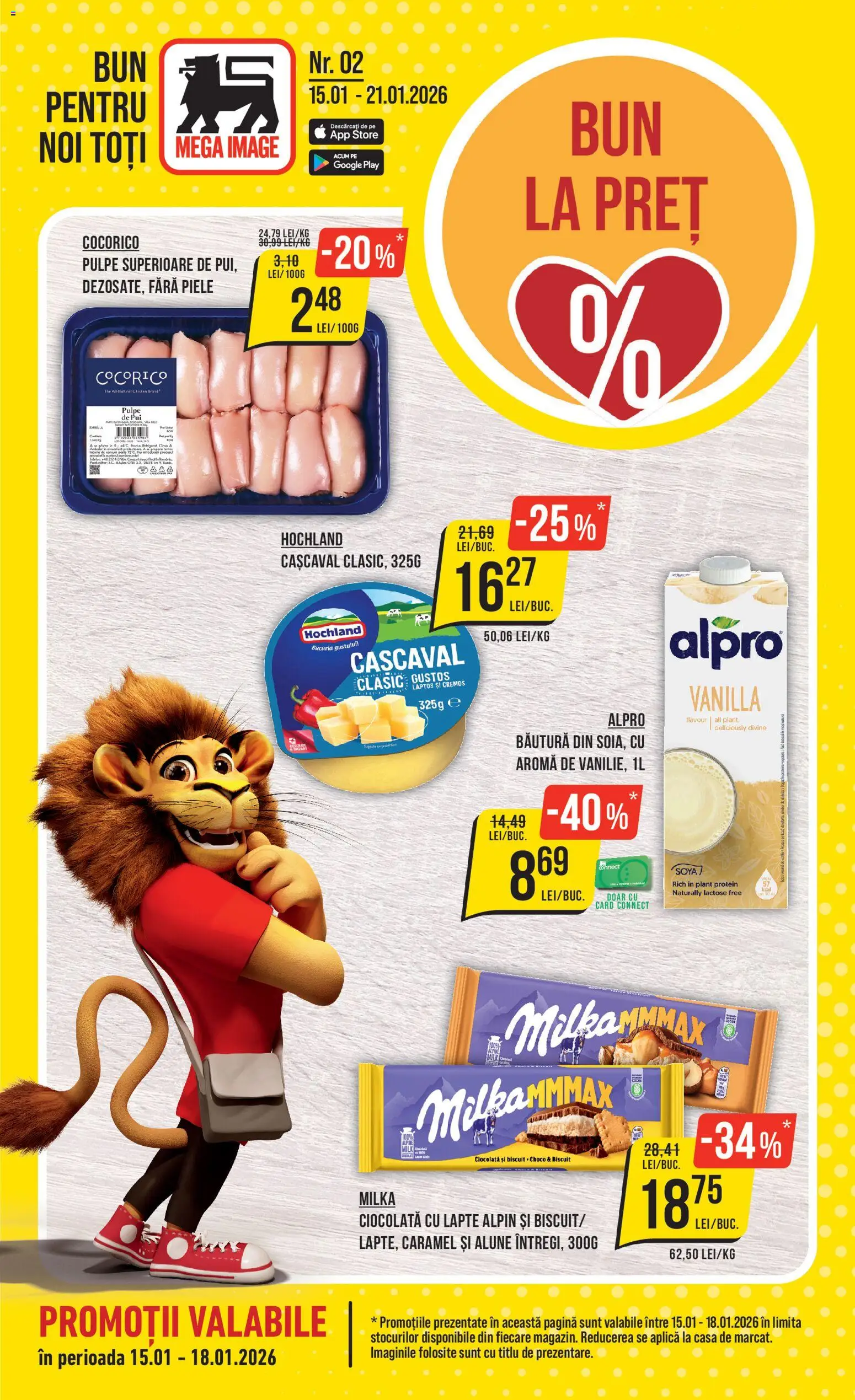 Noul catalog Mega Image – valabil de la 15.01.2026 | Pagină: 1 | Produse: Hacıyatmaz Kedi Oyuncağı, Cașcaval, Lapte, Ciocolată