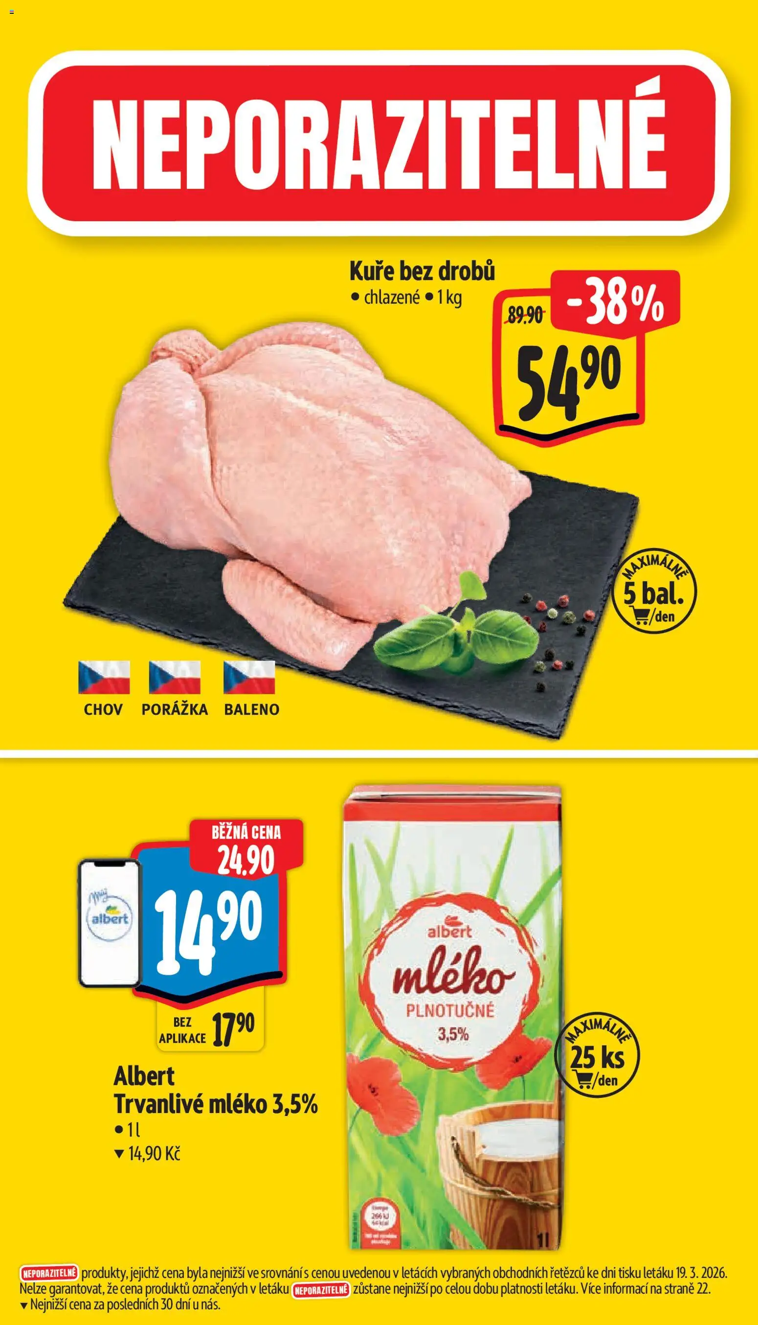 Albert leták - Supermarket od 25.03.2026 | Strana: 2 | Produkty: Mléko, Kuře