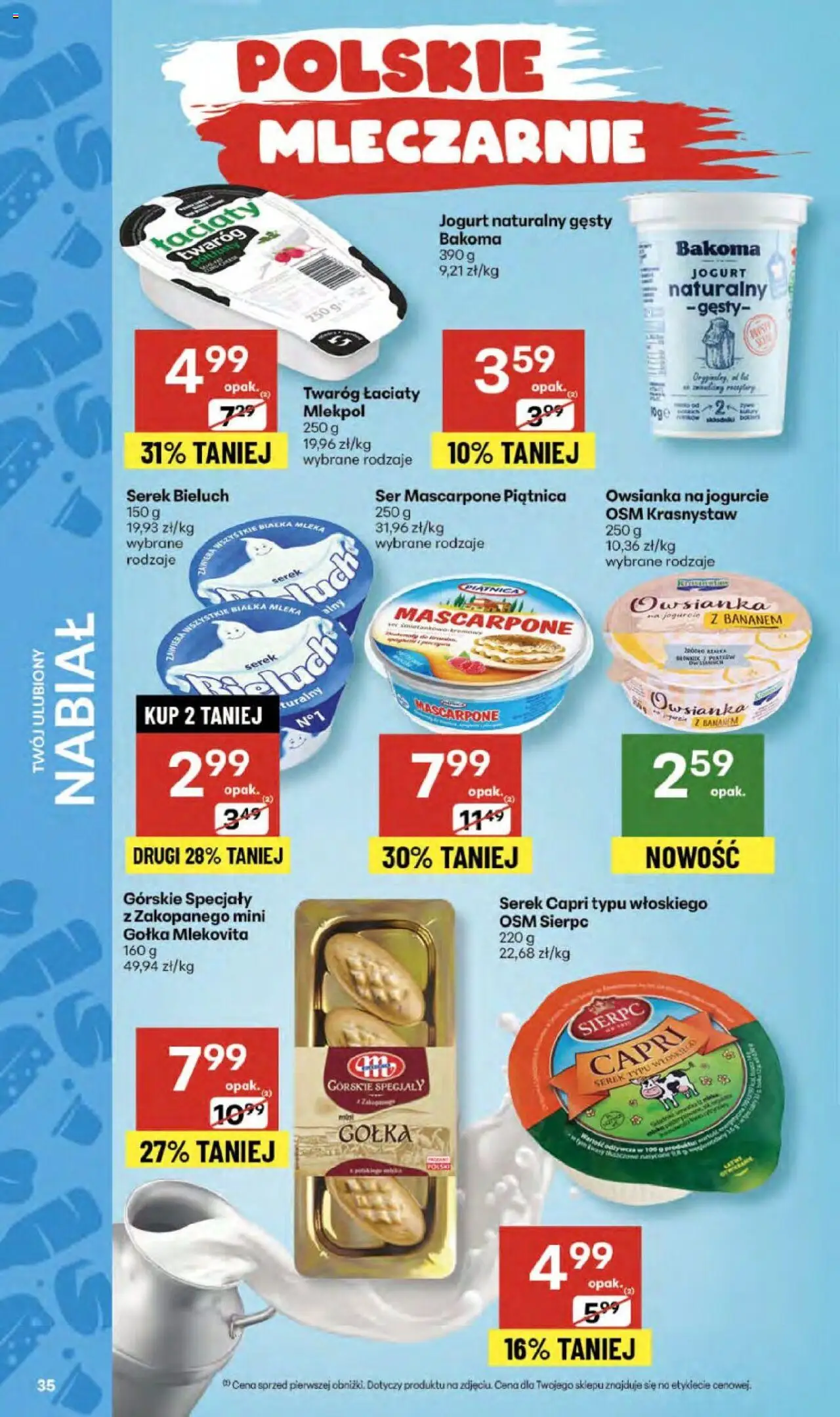 Delikatesy Centrum Gazetka od 02.10.2025 | Strona: 35 | Produkty: Jogurt naturalny, Mascarpone, Ser mascarpone, Twaróg