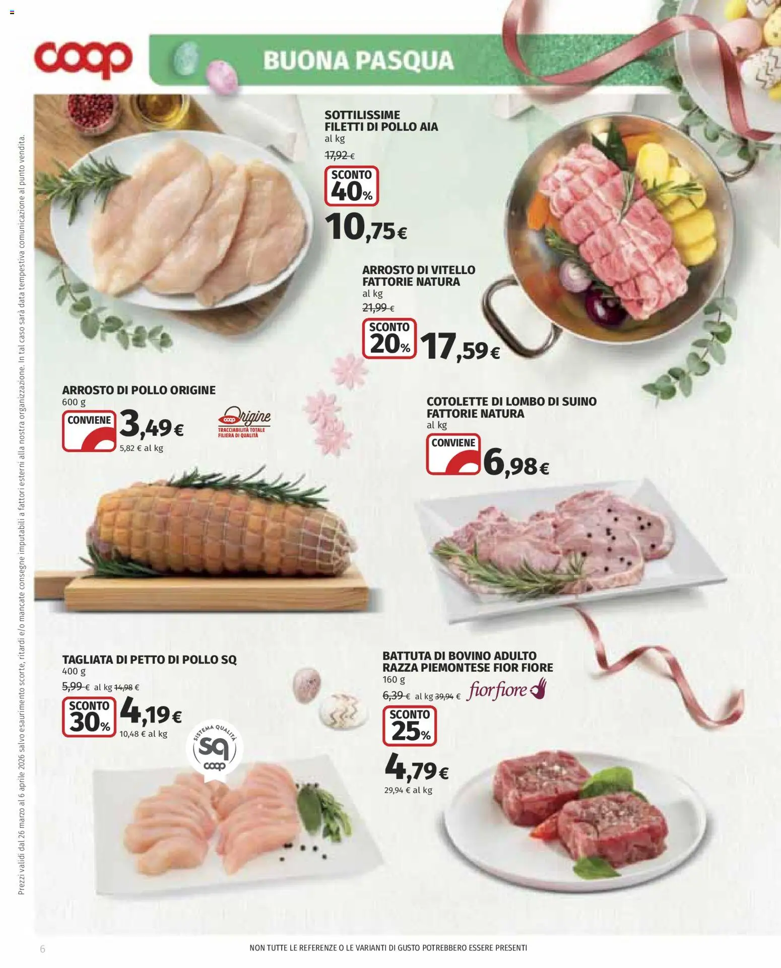 Volantino COOP del 26.03.2026 | Pagina: 6 | Prodotti: Bovino, Petto di Pollo, Arrosto, Vitello