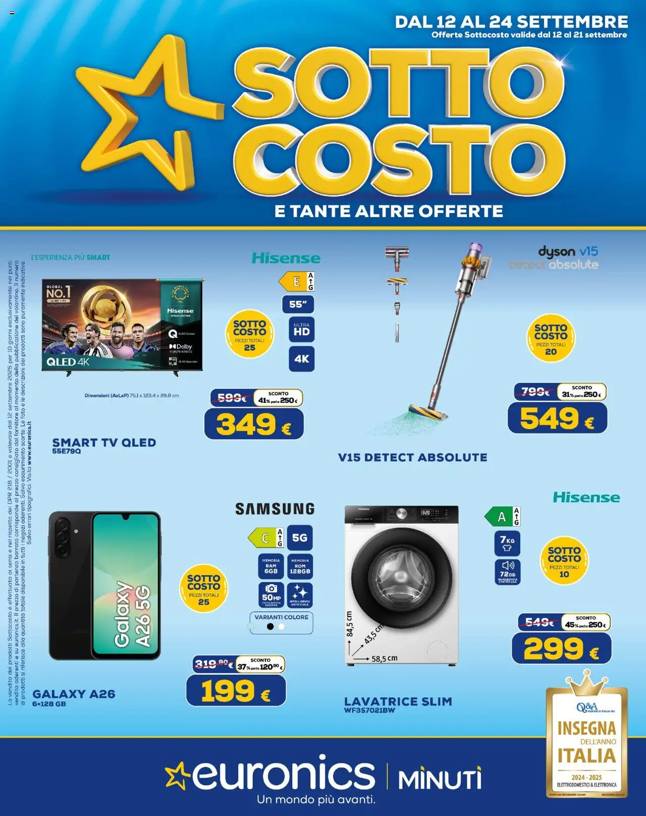 Volantino Euronics del 12.09.2025 | Pagina: 1 | Prodotti: smart TV, Lavatrice, Dyson, Samsung