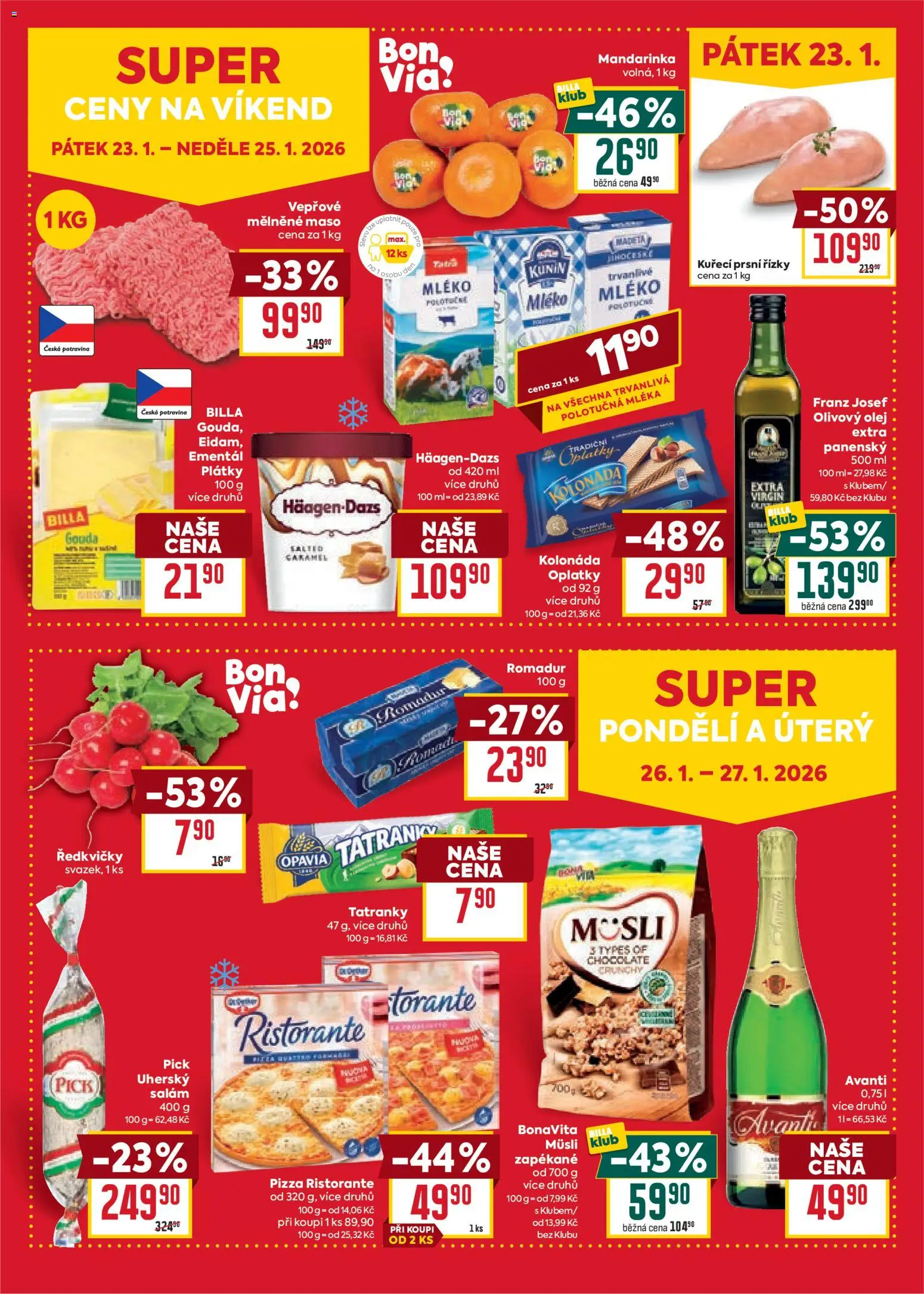 Billa Malý leták od 21.01.2026 | Strana: 4 | Produkty: Ementál, Gouda, Mléko, Salám