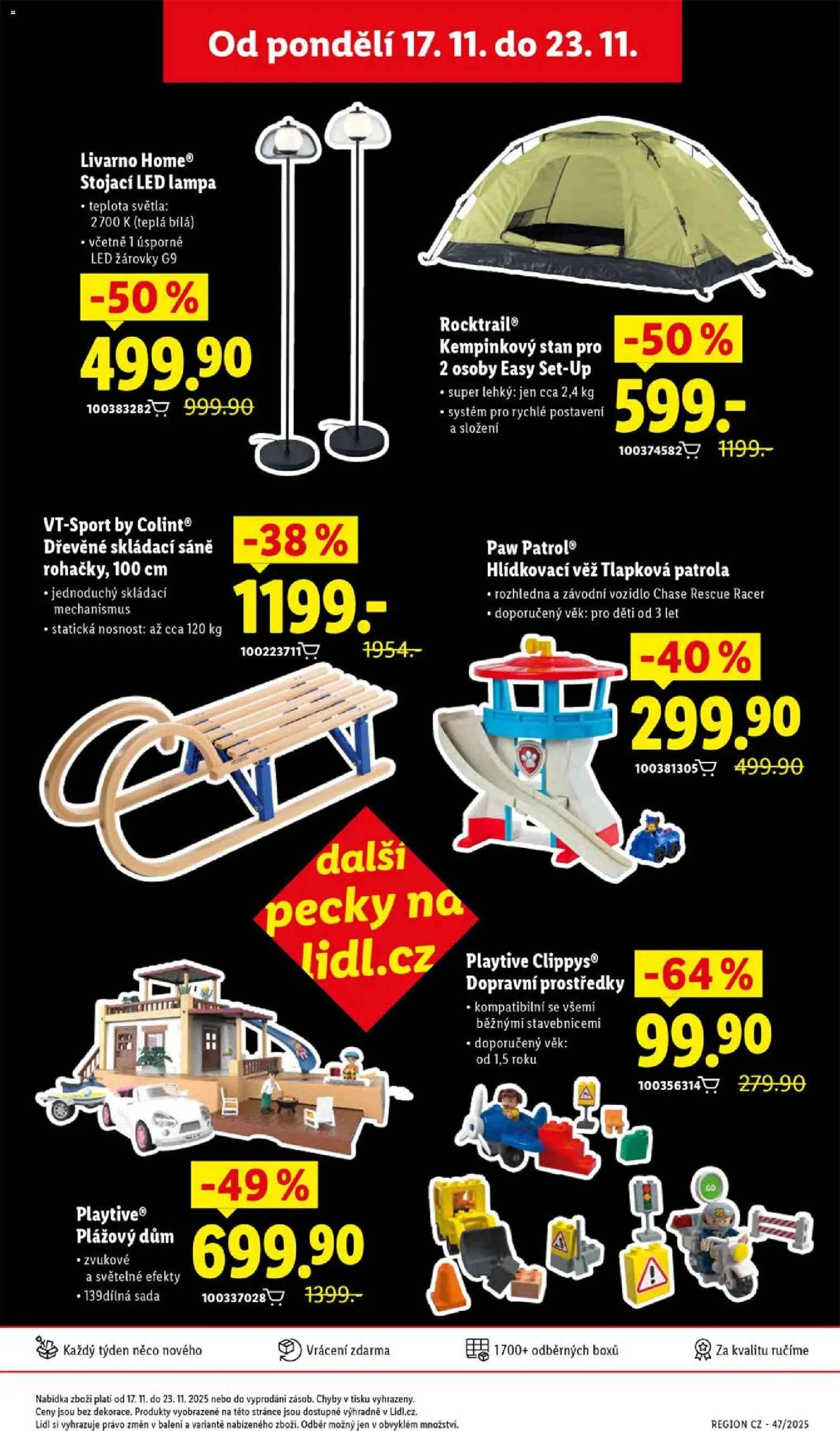 Lidl Black Friday od 20.11.2025 | Strana: 41 | Produkty: Saně, Tlapková patrola, Stojací LED lampa, Stan