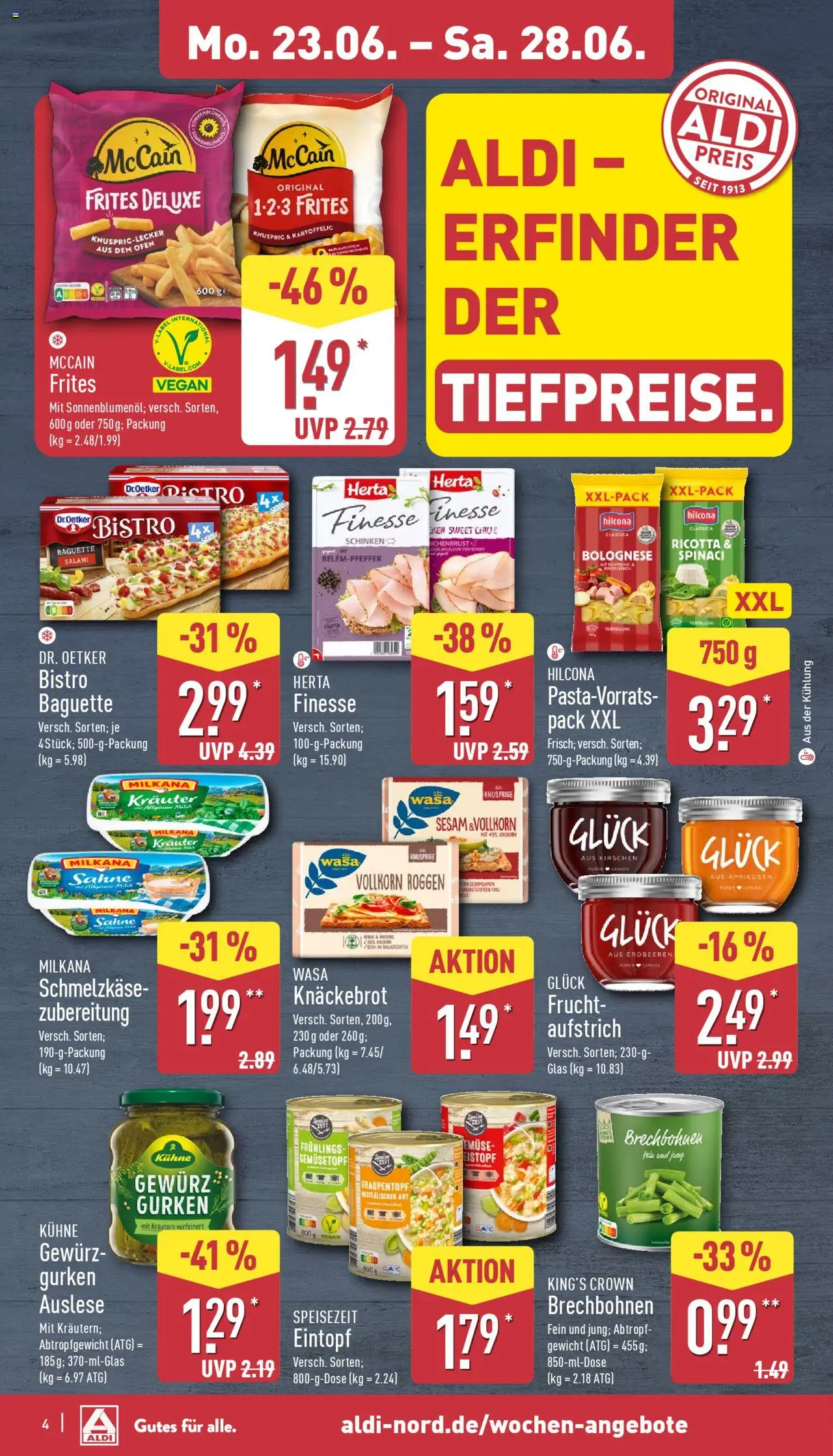 Aldi Prospekt 	 - gültig ab dem 23.06.2025 | Seite: 8 | Produkte: McCain, Wasa knackebrot, Erdbeeren, Herta finesse