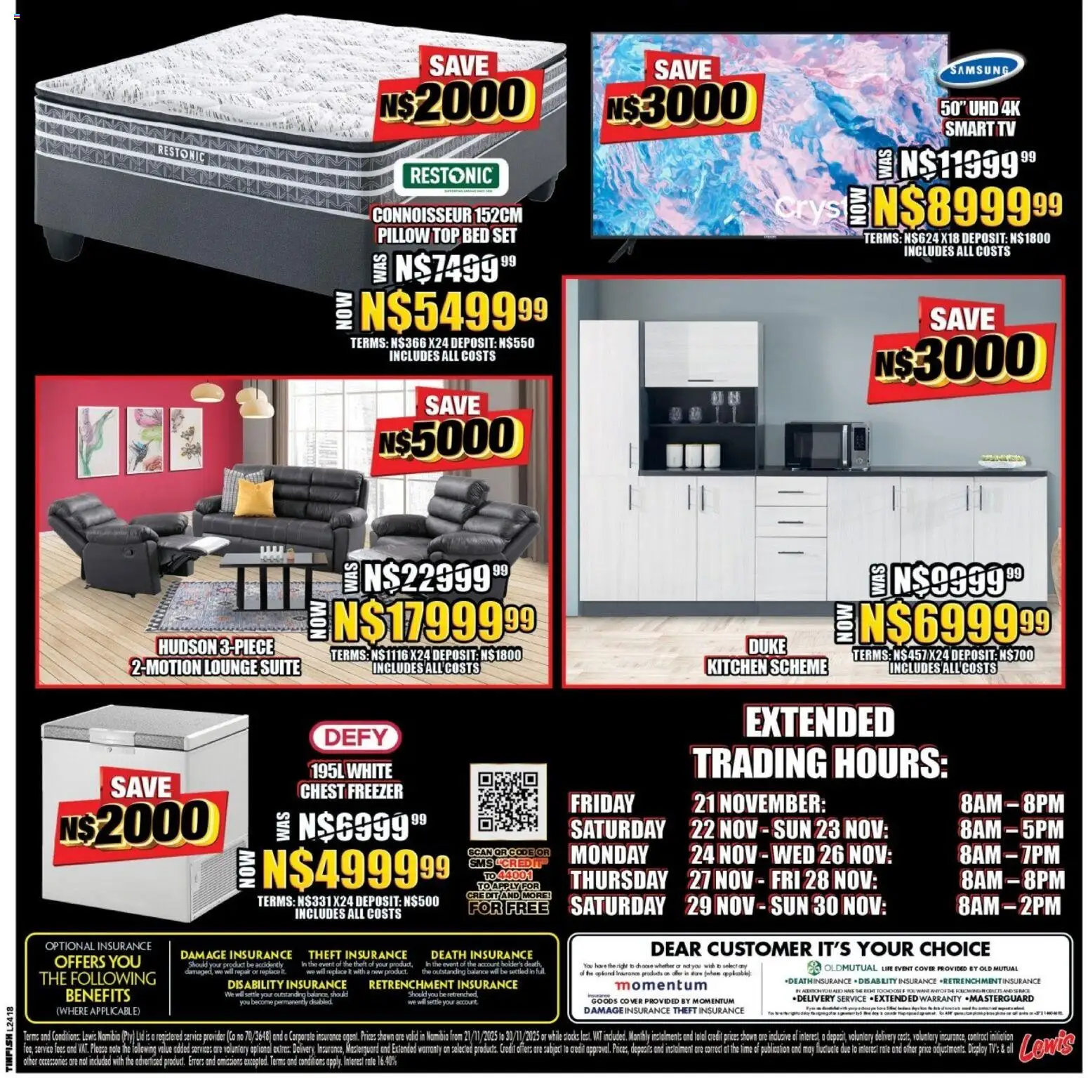 New Lewis Stores catalogue – valid from 21.11.2025 | Page: 3 | Products: Freezer, Bed, Pillow, TV