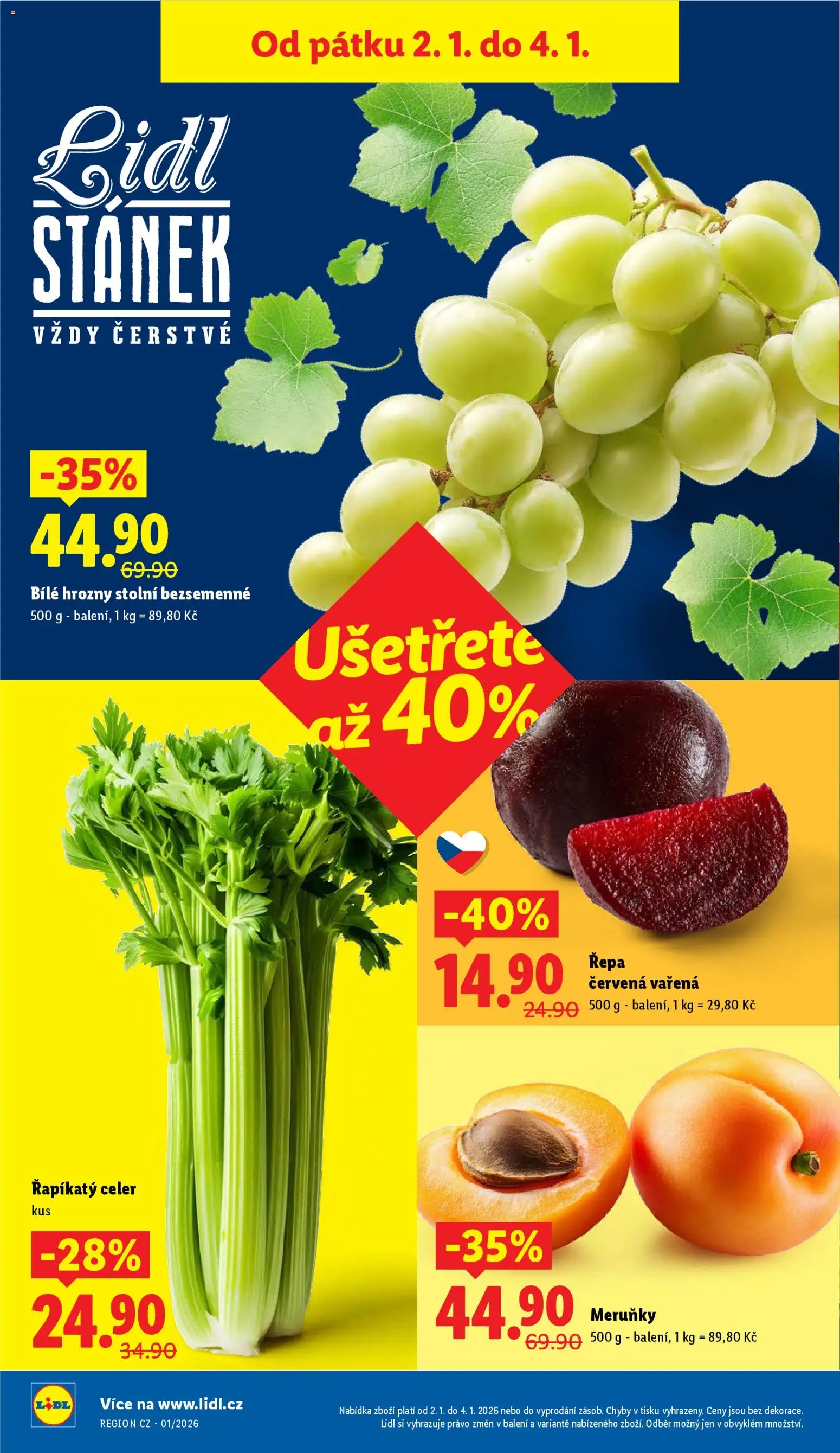 Lidl leták od 02.01.2026 | Strana: 8 | Produkty: Bílé hrozny, Celer, Meruňky, Hrozny