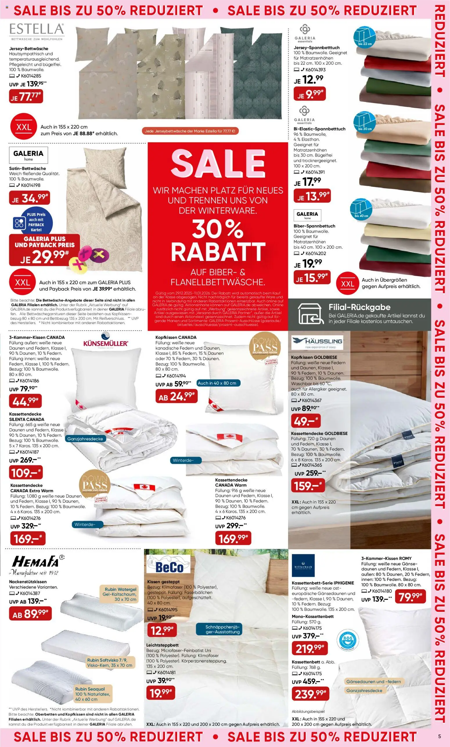 Galeria Karstadt Kaufhof Prospekt 	 – gültig ab 29.12.2025 | Seite: 5 | Produkte: Kissen, Bettwäsche, Kopfkissen