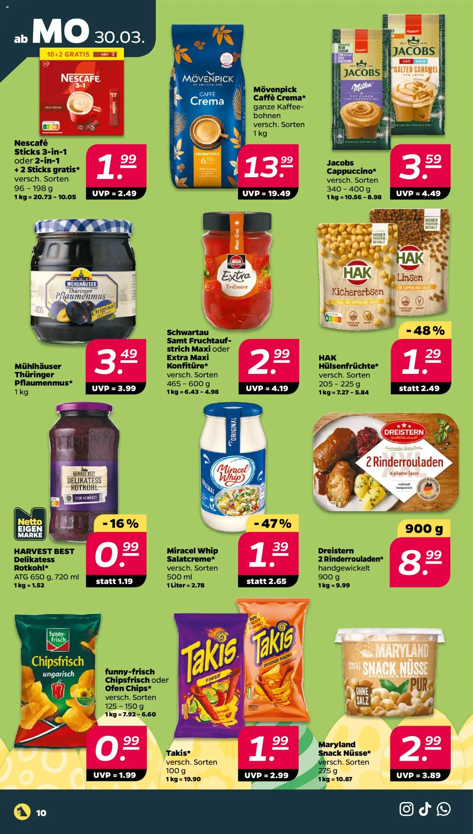 Netto Prospekt 	 – gültig ab 30.03.2026 | Seite: 10 | Produkte: Ofen, Nescafe, Miracel whip, Milka