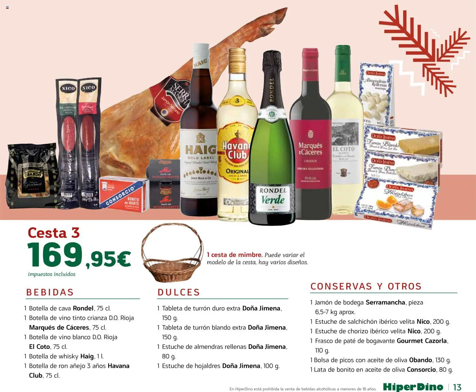 HiperDino - Catálogo Lotes y Cestas │ válido desde el 10.11.2025 | Página: 13 | Productos: Jamón serrano, Ron, Aceite, Jamón