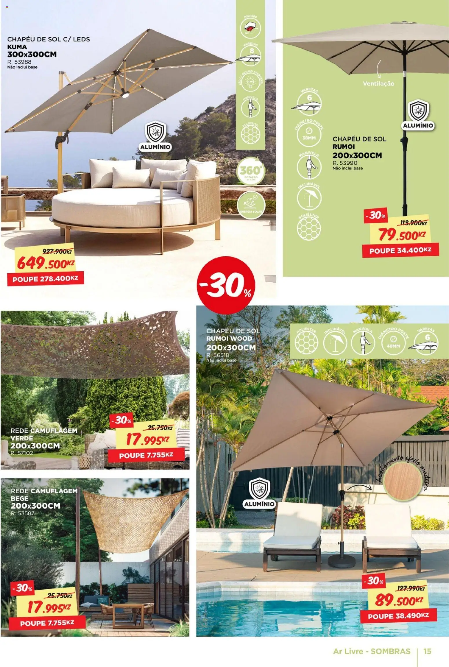 Espaço Casa - Folheto Ar Livre Angola │ válido de 15.11.2025 | Página: 15 | Produtos: Chapéu, Base, Sombras