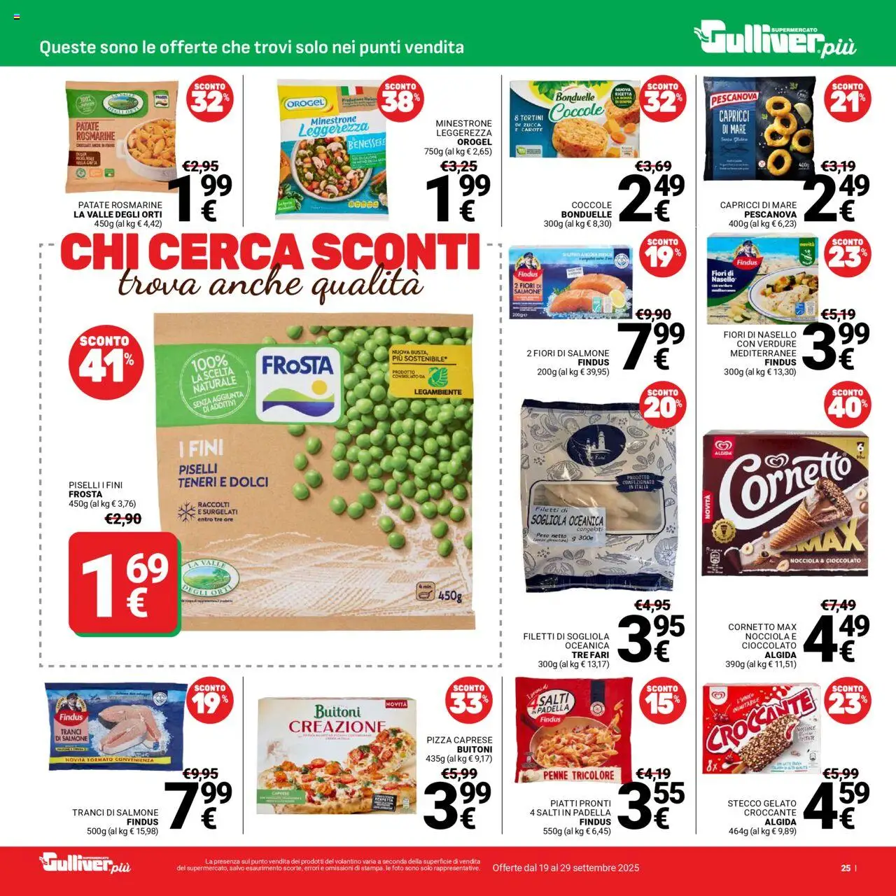 Volantino Gulliver del 19.09.2025 | Pagina: 25 | Prodotti: Salmone, Cornetto, Carote, Nasello