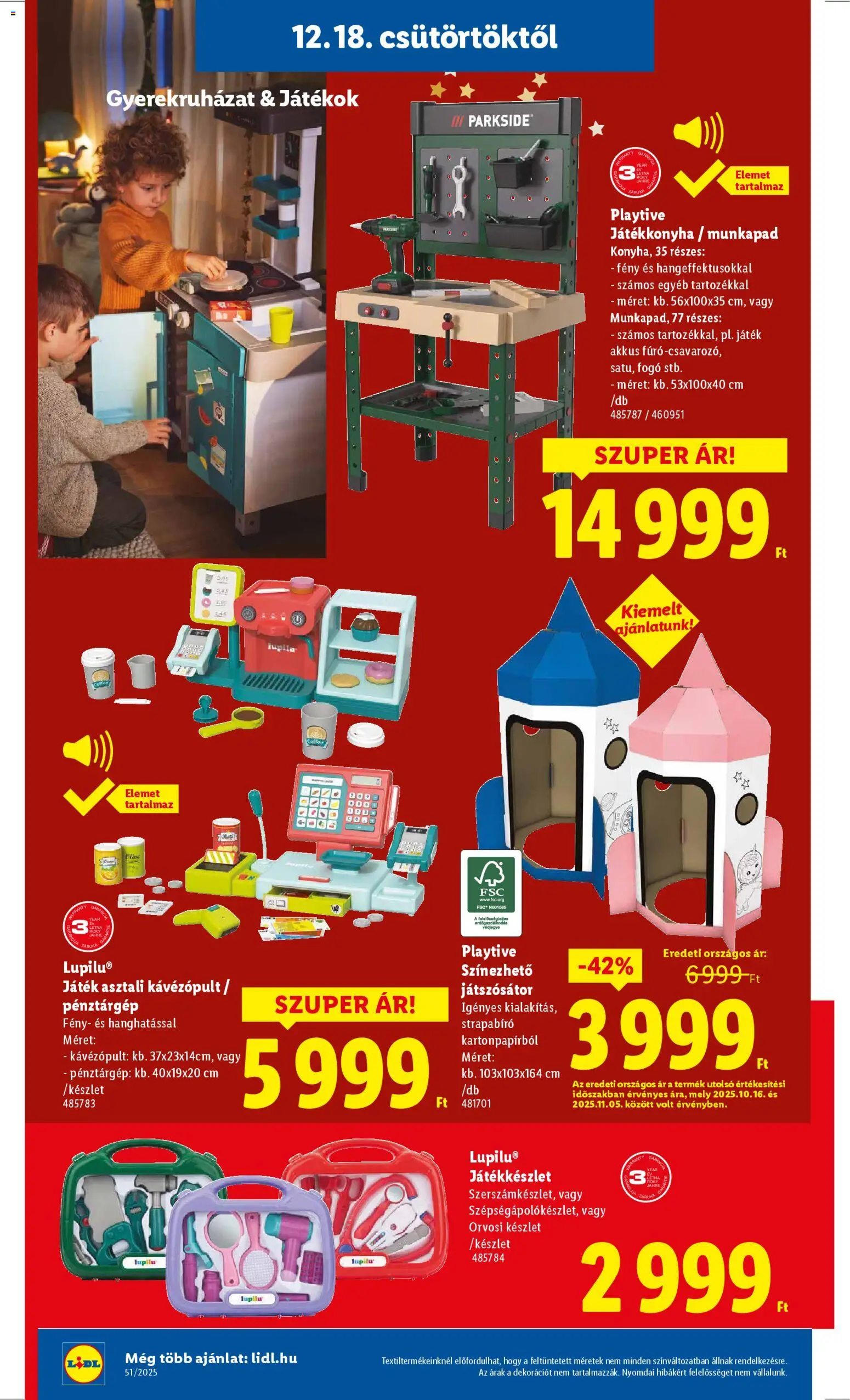 Lidl akciós ujság - amely érvényes a következő dátumtól: 18.12.2025 | Oldal: 10 | Termékek: Parkside, Munkapad, Játék, Játékok