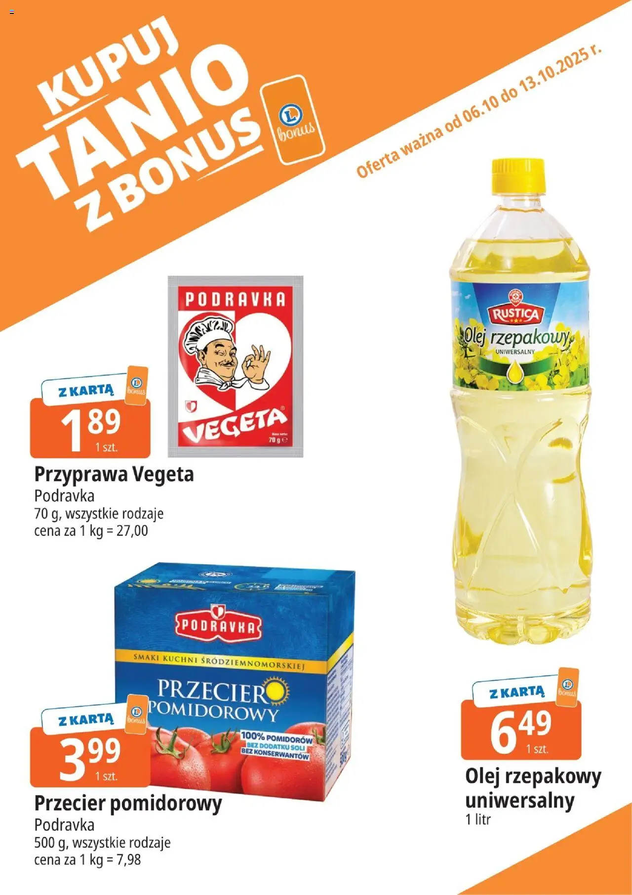 E.Leclerc Gazetka - Elbląg kupony dodatkowe od 06.10.2025 | Strona: 11 | Produkty: Karta, Olej rzepakowy, Przecier pomidorowy, Olej