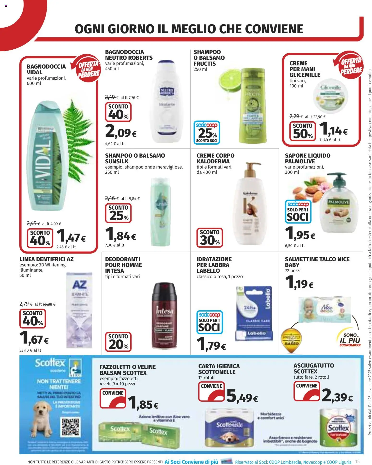 Volantino COOP del 13.11.2025 | Pagina: 15 | Prodotti: Balsamo, Carta igienica, Sapone, Data