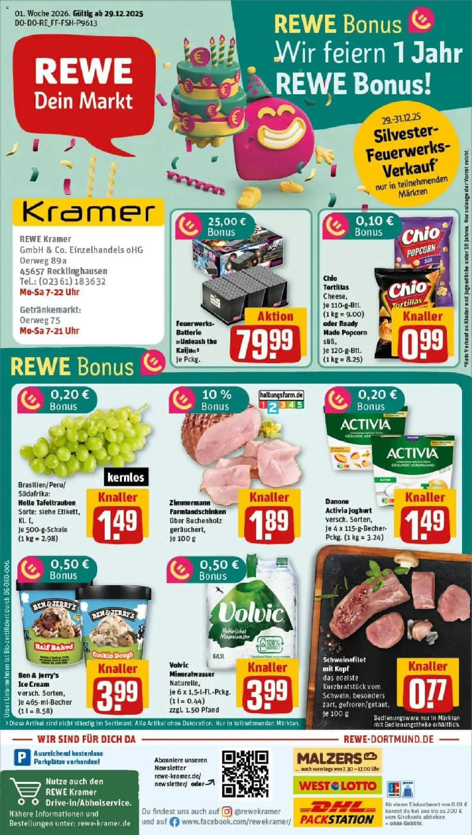 Rewe prospekt Recklinghausen	 – gültig ab 29.12.2025 | Seite: 1 | Produkte: Danone activia, Joghurt, Mineralwasser, Ben & Jerry's