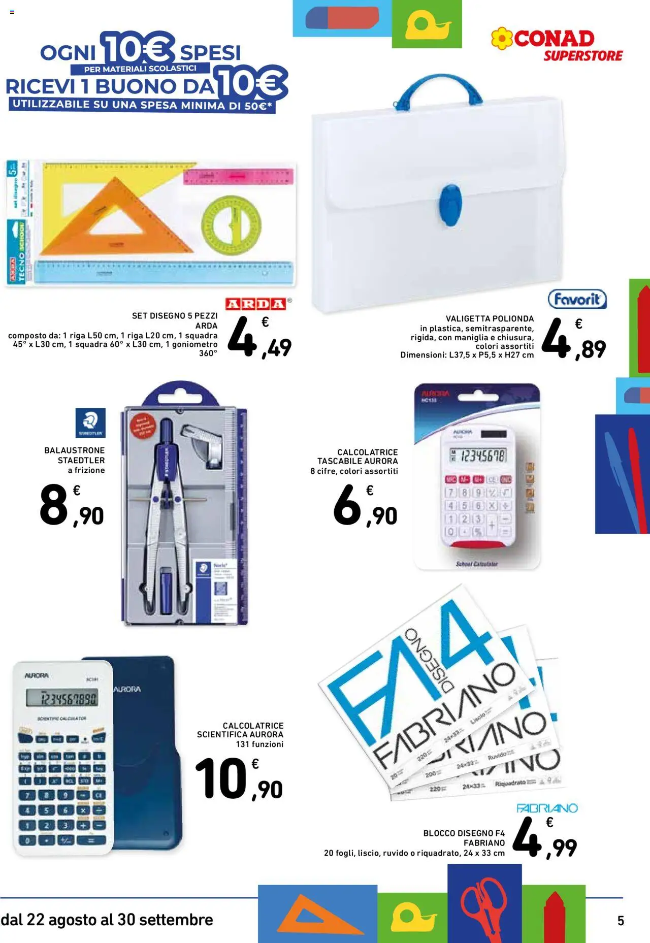 Volantino Conad del 22.08.2025 | Pagina: 5 | Prodotti: Calcolatrice, Valigetta