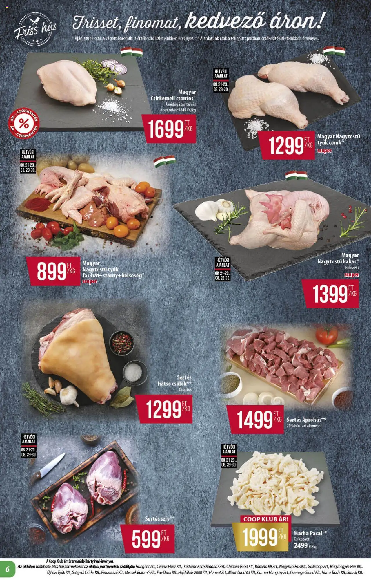 COOP akciós ujság - amely érvényes a következő dátumtól: 21.08.2025 | Oldal: 6 | Termékek: Hús, Pacal, Csirkemell