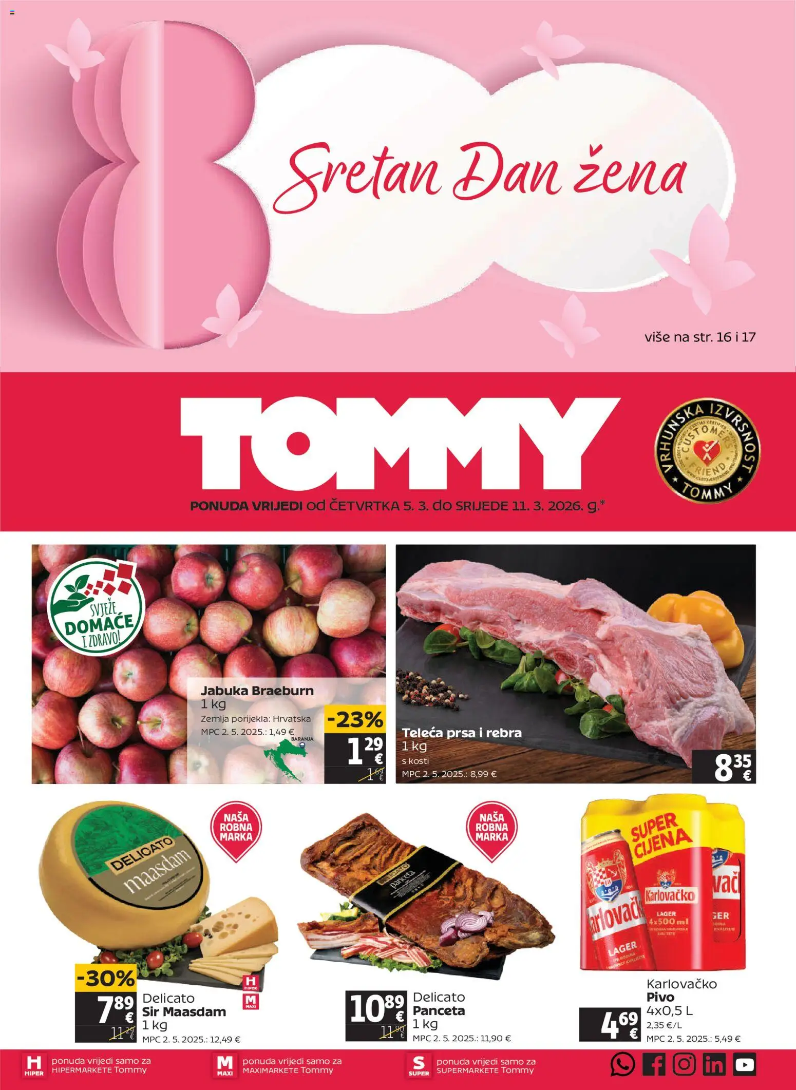 Tommy katalog | vrijedi od 05.03.2026 | Stranica: 1 | Proizvodi: Sir, Karlovačko, Pivo, Panceta