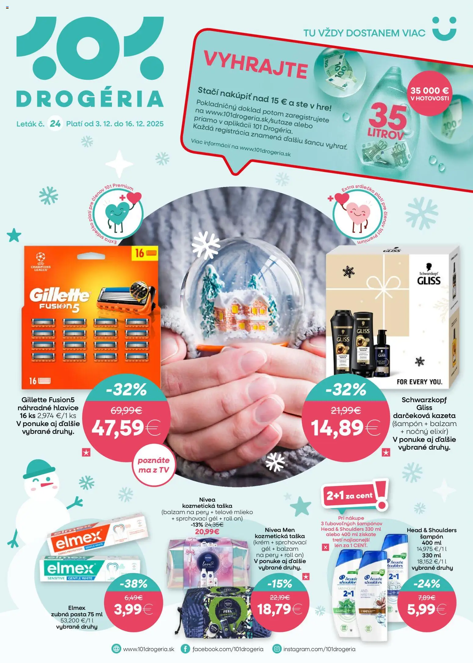 Nové 101 drogerie akcie – leták je platný od 03.12.2025 | Strana: 1 | Produkty: Tv, Nivea, Šampón, Zubná pasta