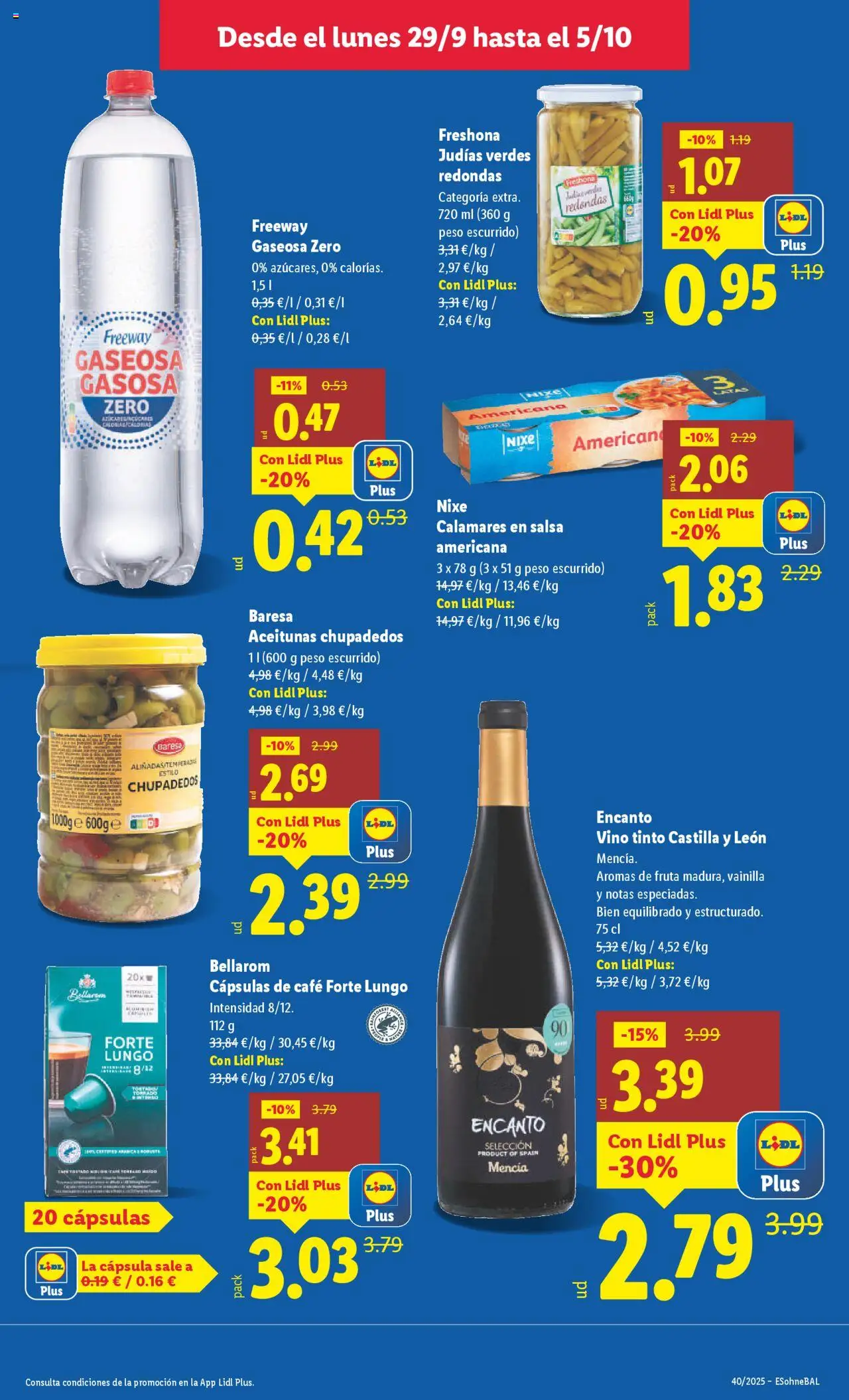 Lidl catálogo MAD │ válido desde el 29.09.2025 | Página: 9 | Productos: Calamares, Vino, Peso, Gaseosa