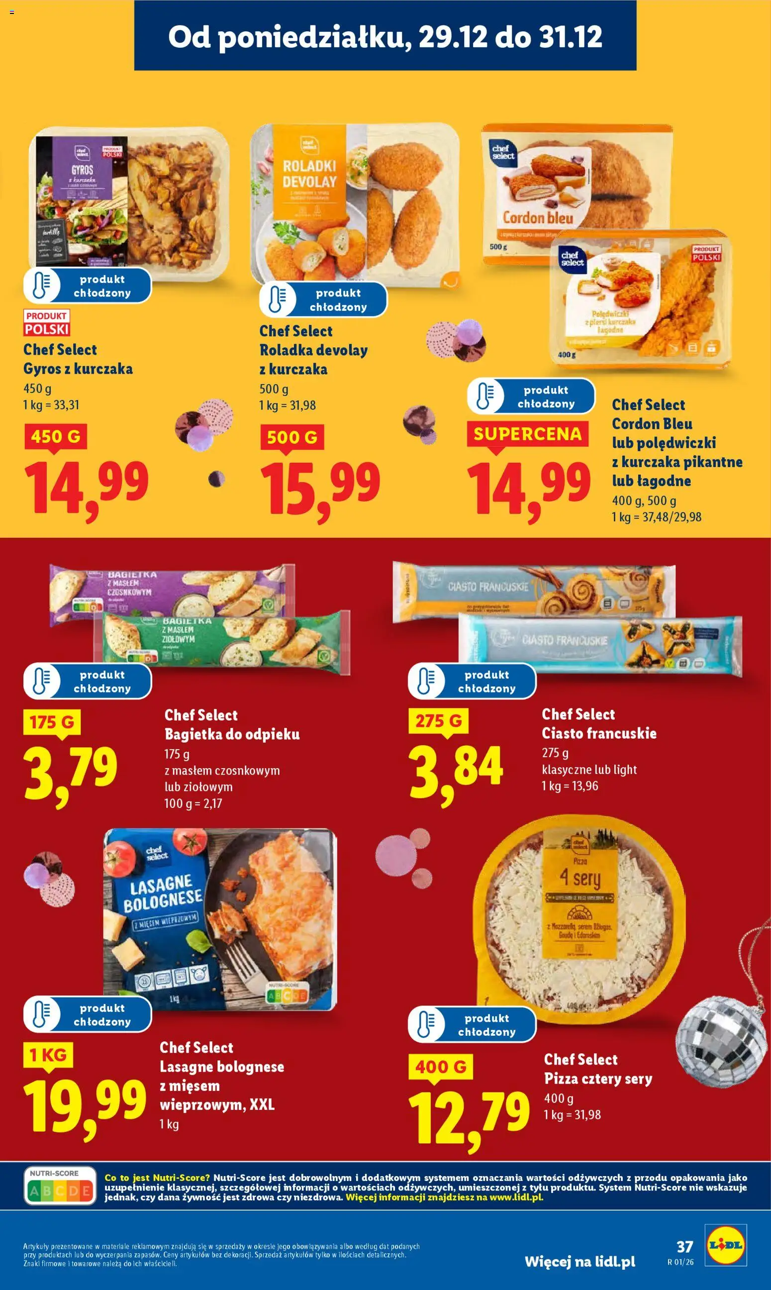 Lidl Gazetka od 29.12.2025 | Strona: 37 | Produkty: Lasagne, Bagietka, Pizza, Gyros z kurczaka
