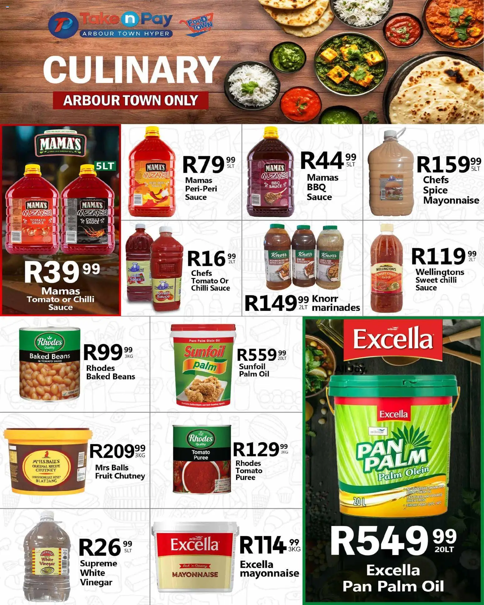 New Take n Pay catalogue – valid from 30.03.2026 | Page: 42 | Products: Chutney, Baked beans, Oil, Tomato sauce