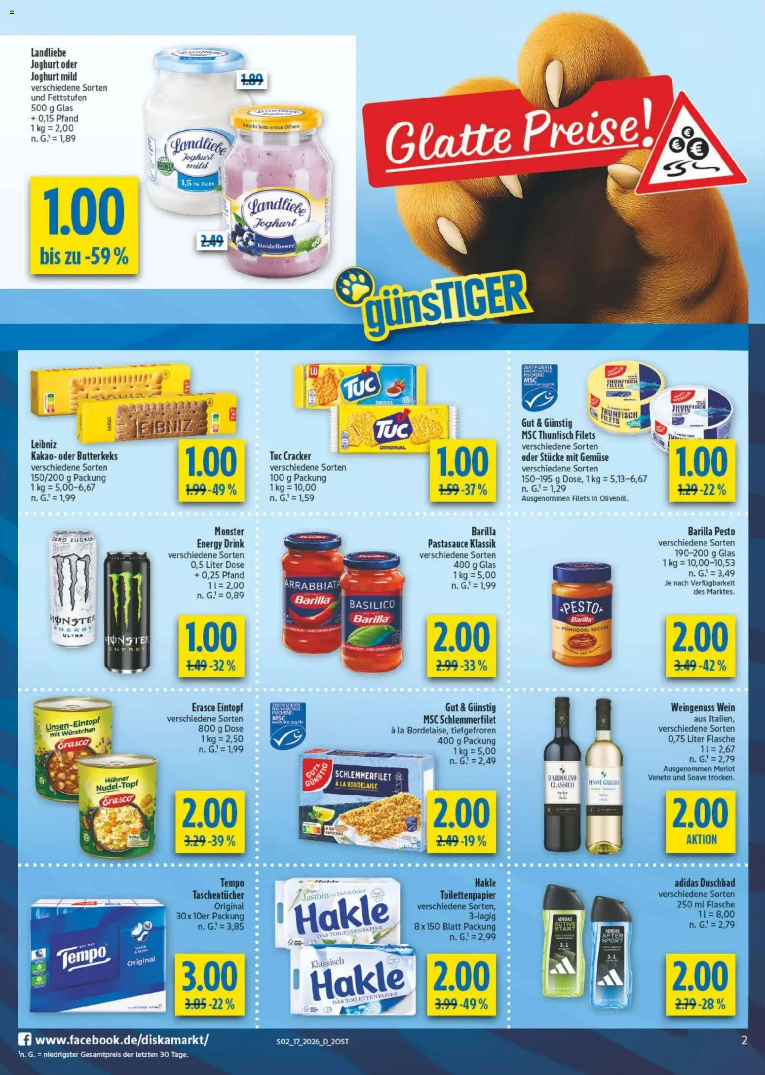 Diska Prospekt 	 – gültig ab 20.04.2026 | Seite: 2 | Produkte: Joghurt, Merlot, Barilla pesto, Tempo