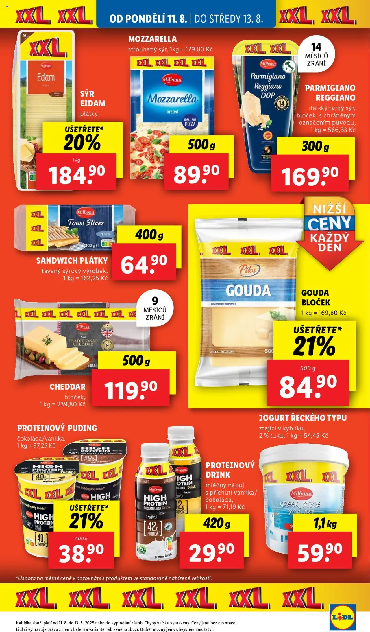 Lidl leták od 11.08.2025 | Strana: 15 | Produkty: Gouda, Jogurt, Protein, Cheddar