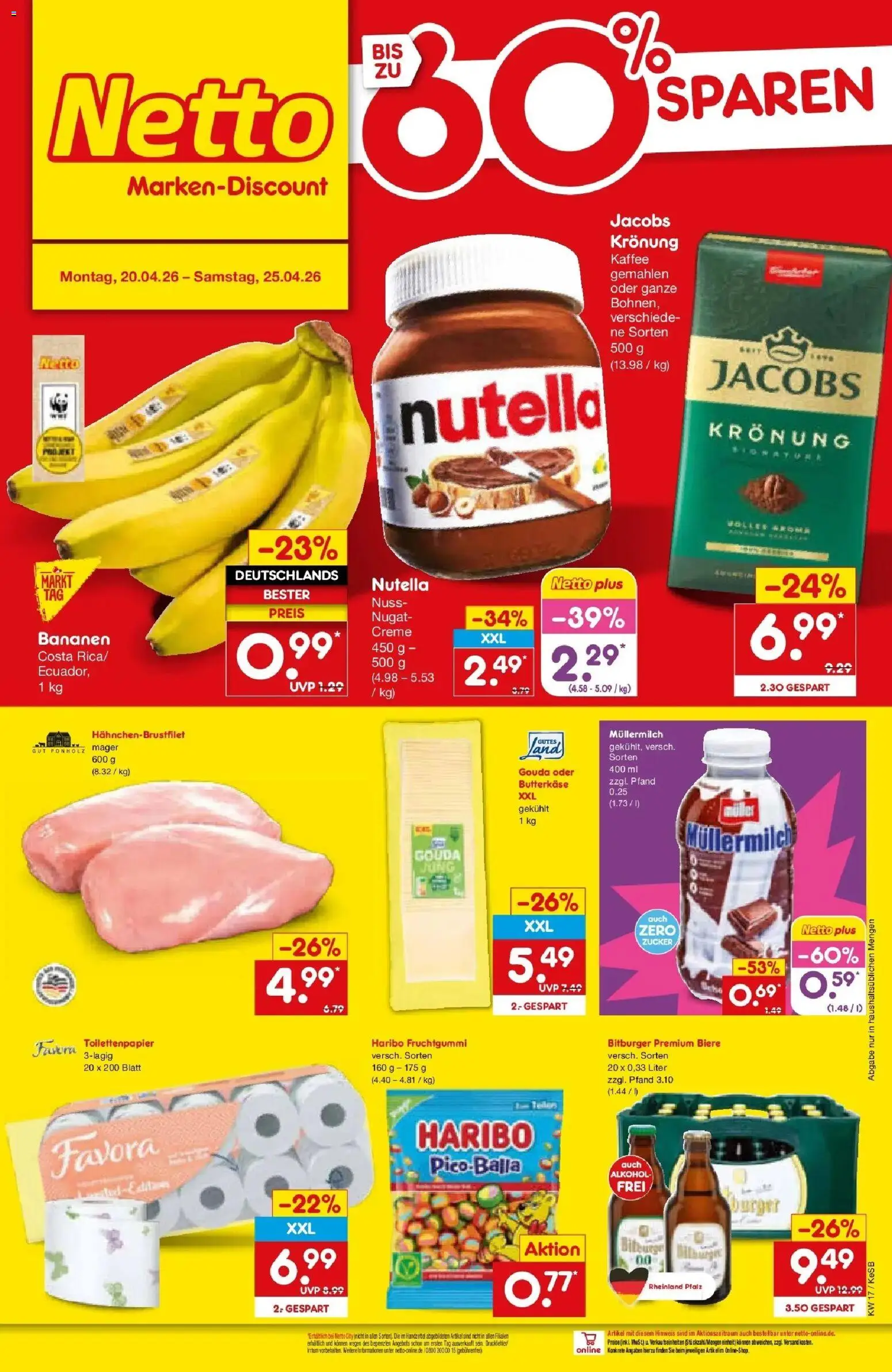 Netto Marken-Discount Prospekt Kruft	 – gültig ab 20.04.2026 | Seite: 56 | Produkte: Bitburger, Haribo, Gouda, Zucker