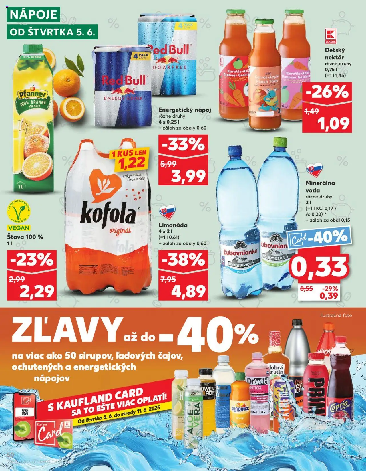 Nové Kaufland akcie – leták je platný od 05.06.2025 | Strana: 50 | Produkty: Red Bull, Sunquick, Voda, Energetický nápoj