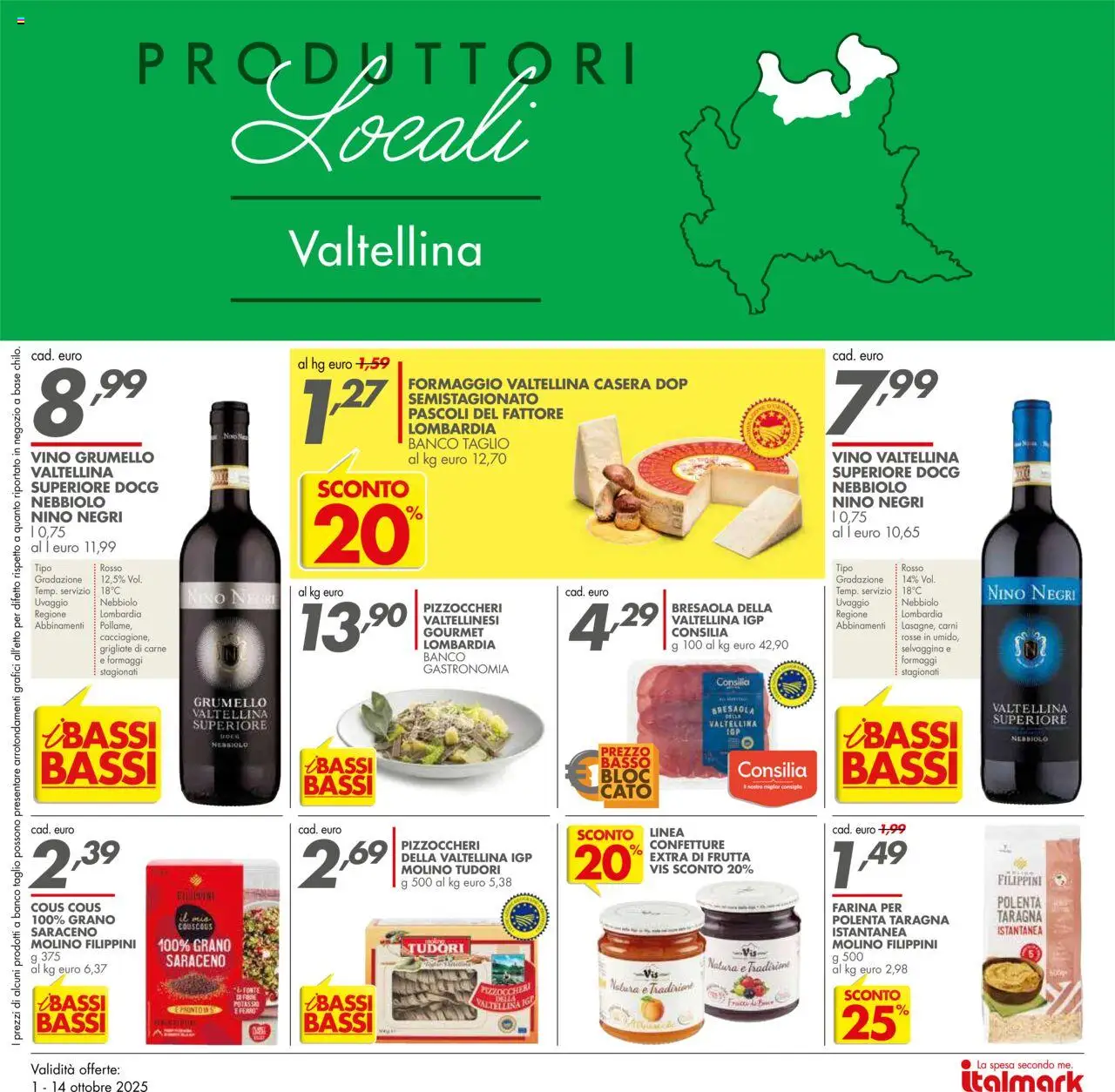 Volantino Italmark del 01.10.2025 | Pagina: 11 | Prodotti: Bresaola, Formaggio, Farina, Cous cous