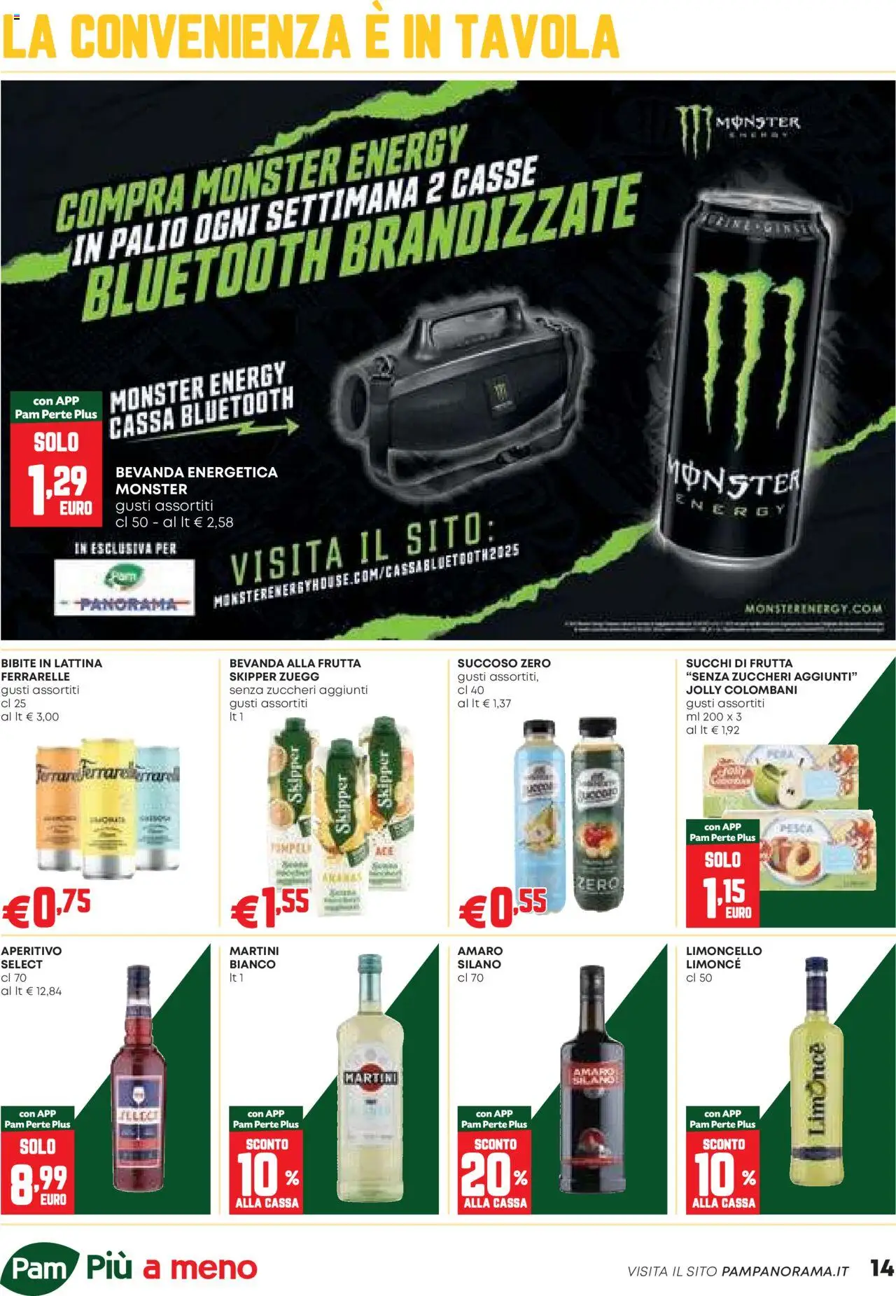 Volantino PAM del 09.10.2025 | Pagina: 14 | Prodotti: Frutta, Ferrarelle, Amaro, Aperitivo