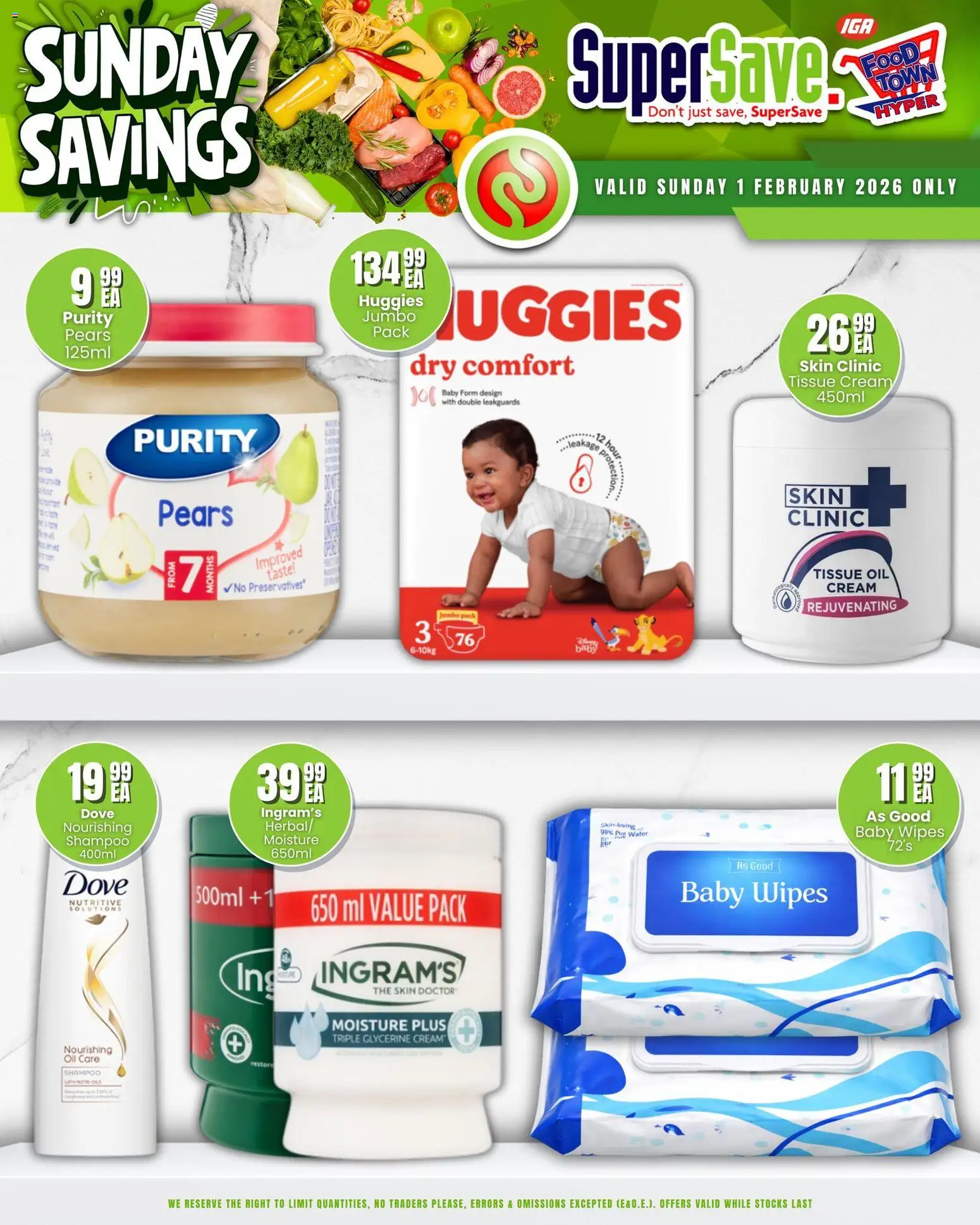 New Super Save catalogue – valid from 01.02.2026 | Page: 7 | Products: Pears, Tissue oil, Shampoo, Water