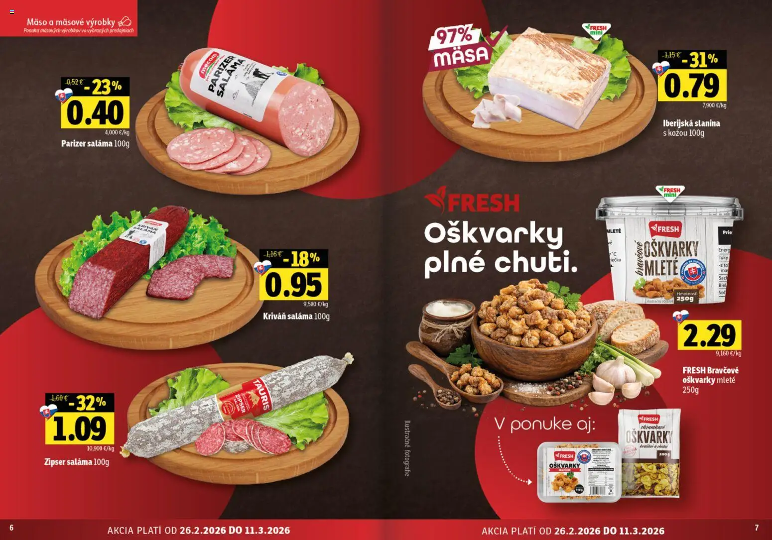 Nové Fresh akcie – leták je platný od 26.02.2026 | Strana: 4 | Produkty: Saláma, Slanina